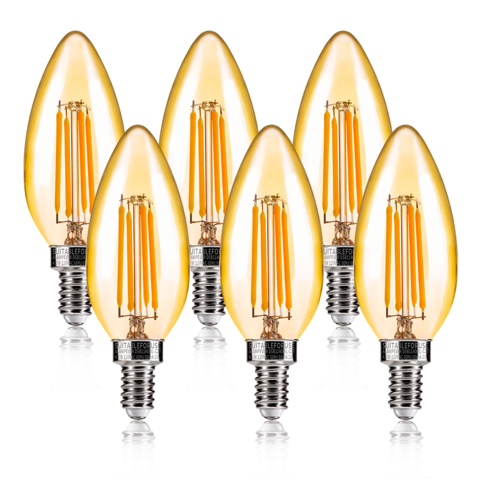 Alampever Chandelier Light Bulbs, 40W Equivalent Candelabra Bulb, 4W E12 Led Bulb 2200K Warm White, 330 Lm, Candle Light Bulbs 6