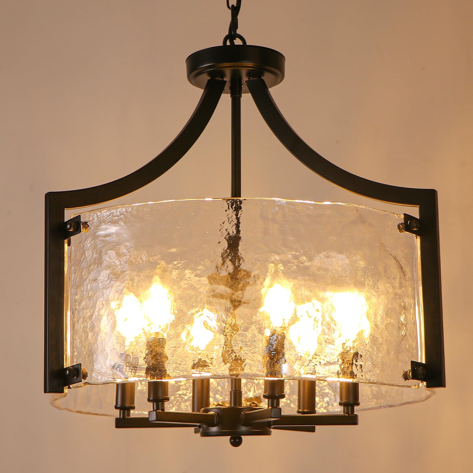 Wbindx 6-Light Glass Chandelier For Dining Room  19.3 Modern Black Foyer Chandelier Convertible Semi Flush Mount Ceiling Light  Farmhouse Pendant Lighting For Entryway Foyer Bedroom Kitchen