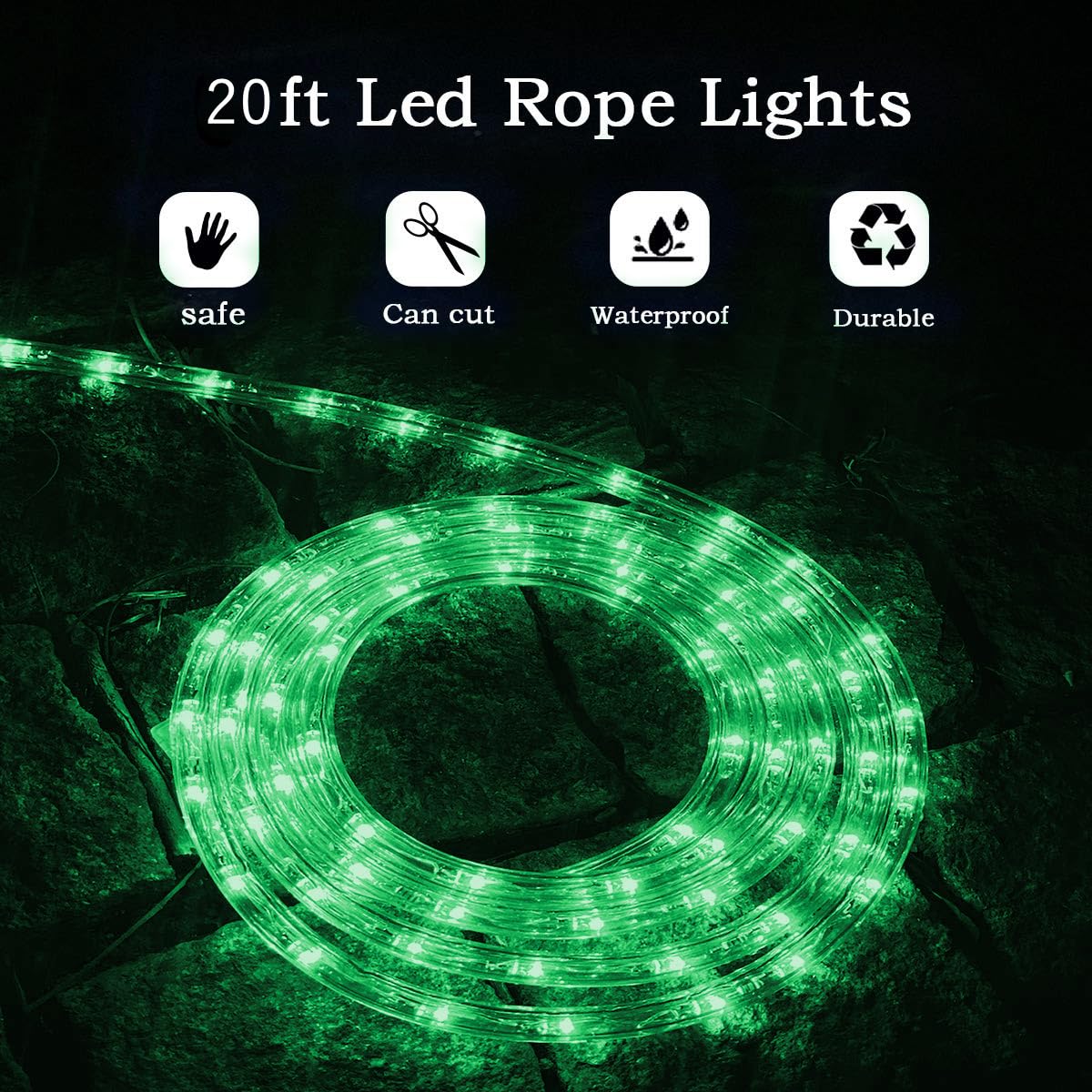 Buyagn Green Led Rope Light  20Ft Led Strip Lights Outdoor Waterproof Decorative Lighting For Indoor/Outdoor Decorations  Deck  Patio  Party And Bedroom Decorations