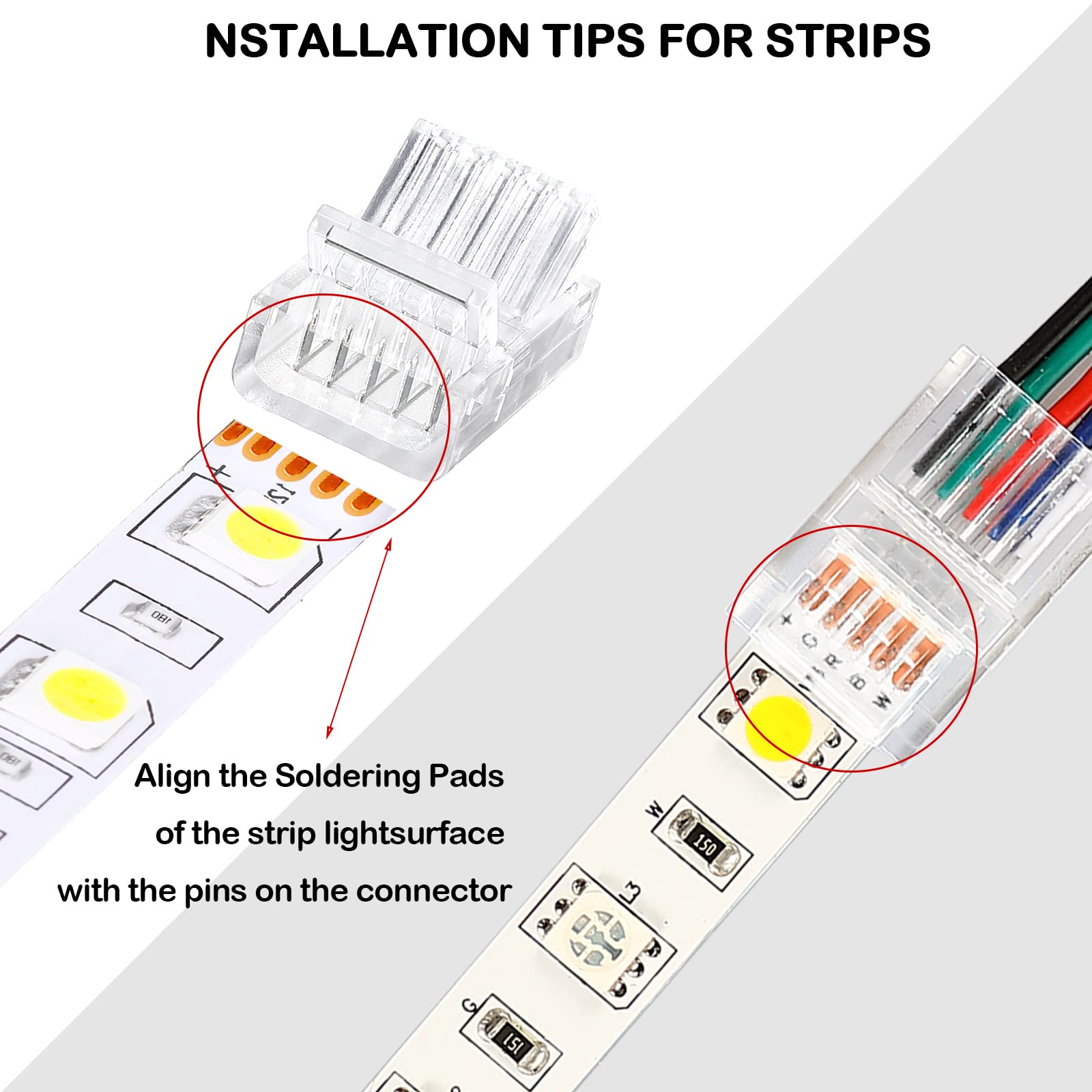 Flutesan 20 Pcs 5 Pin 12 Mm Led Strip Connector Rgb Lights Waterproof Adapter 22 Awg Wires Connector For Strip Light Unwired Gap