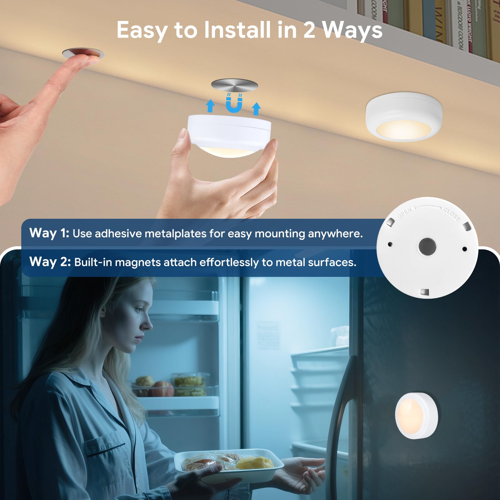 Yiliaw LED Puck Lights with Remote Control, AA Battery Operated, 12 Color Closet Under Cabinet Lighting, Push Tap Light, Under C