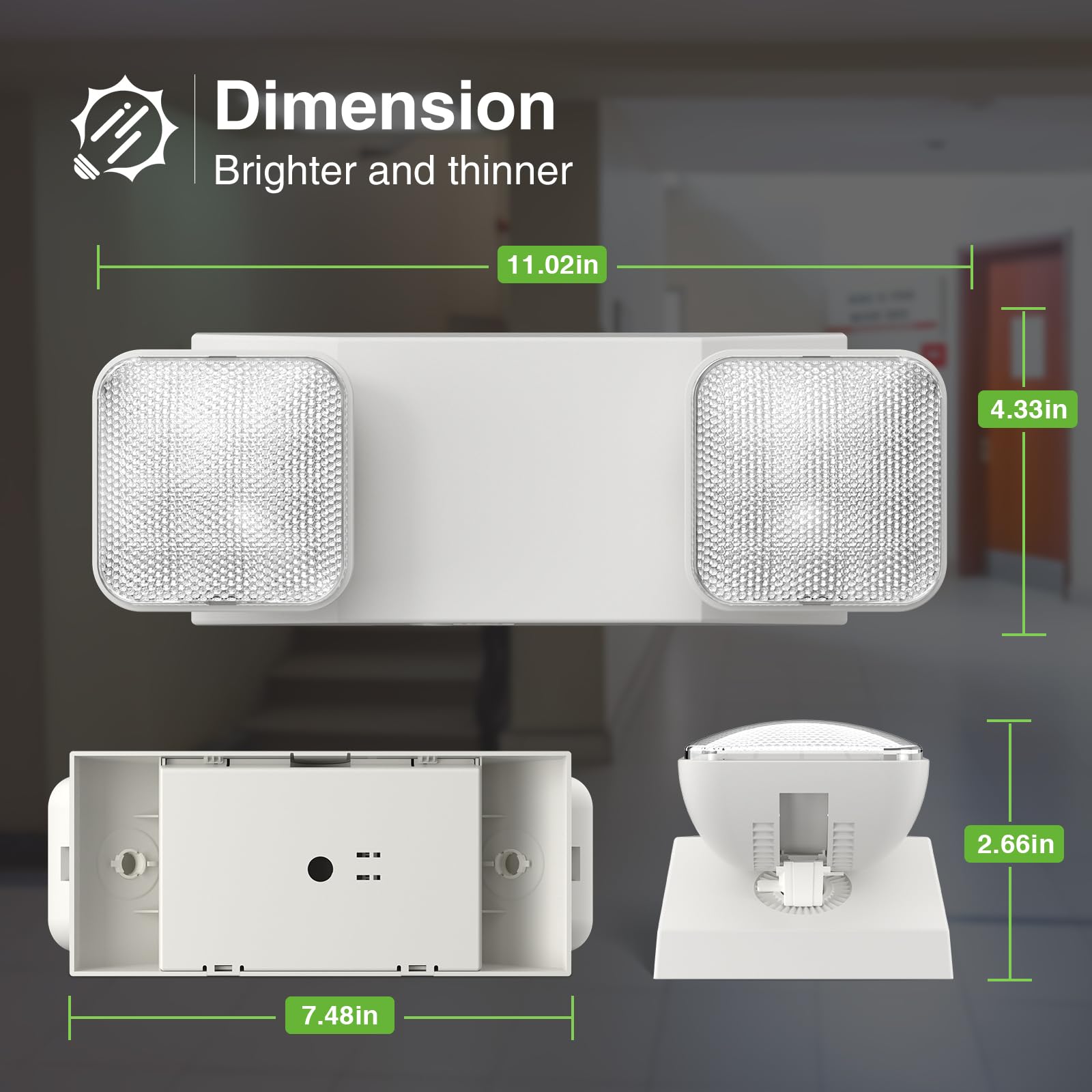 FREELICHT LED Emergency Lights 10 Pack, Adjustable Dual-Head, Battery Backup, White, UL 924 Certified, Model NBFT