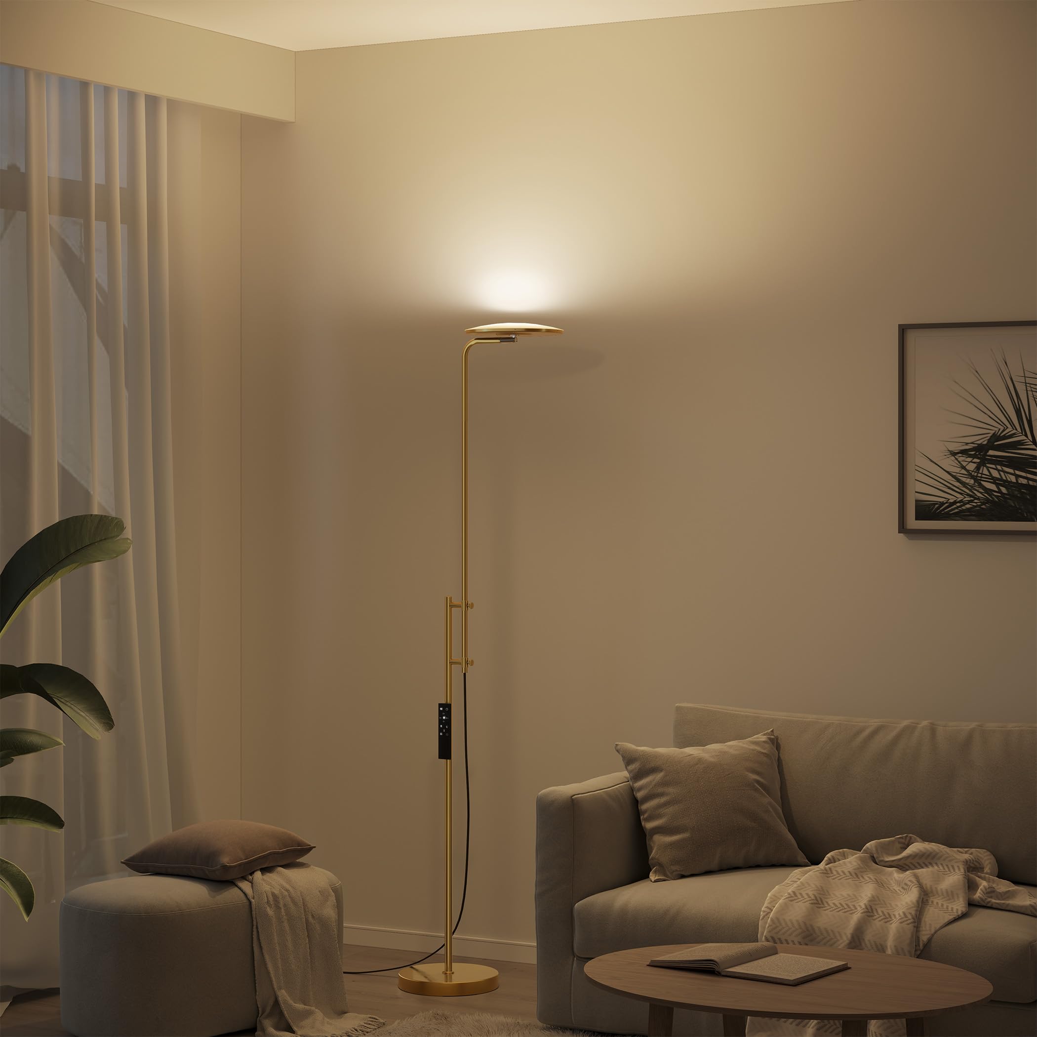 SUNMORY LED Floor Lamp - 32W/3000LM, Adjustable Gold Torchiere with Remote Control, Modern Design for Living Room & Bedroom, Model FLM-032-XS