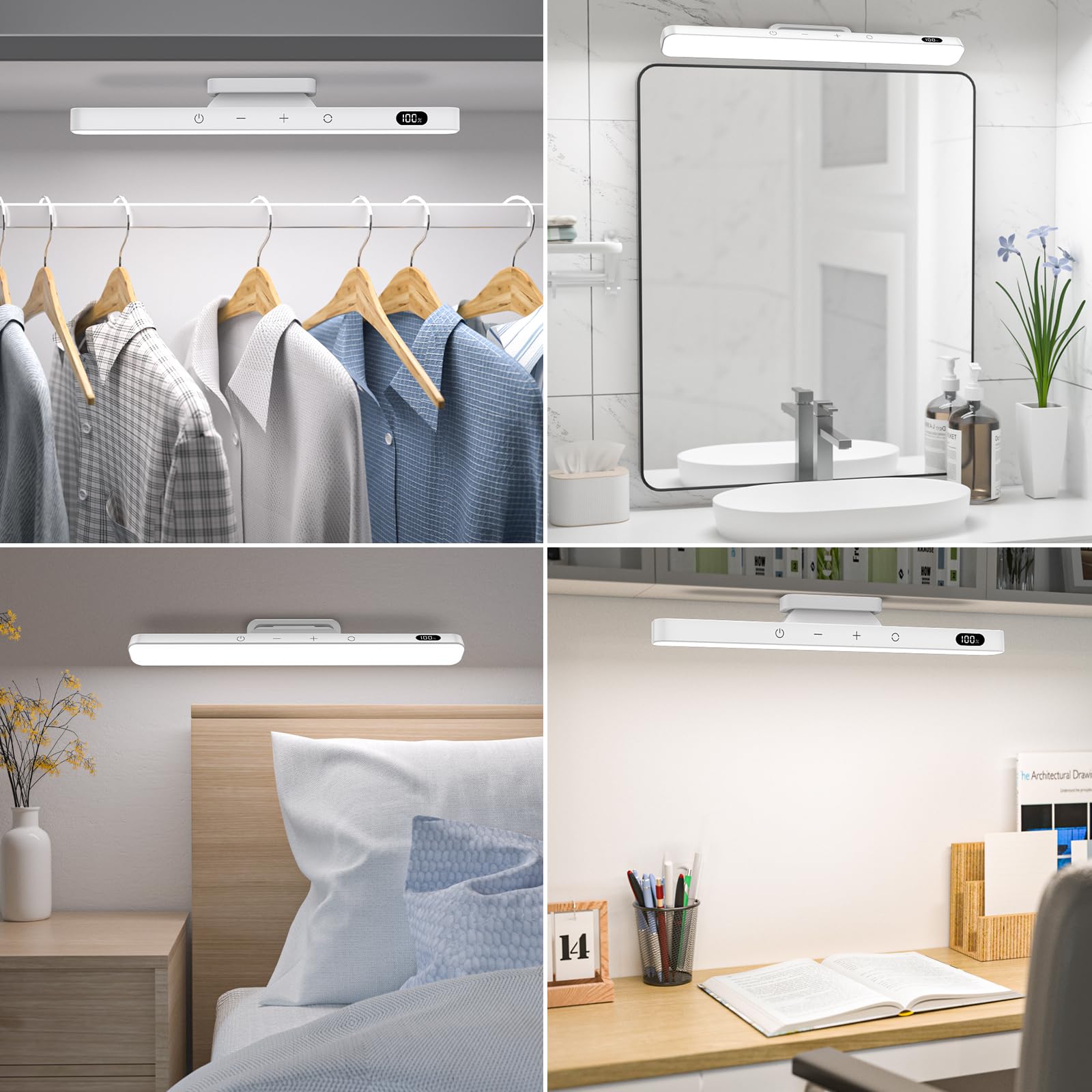 Ferswe 3W Rechargeable Light Bar,Touch Light Adjustable 3 Colors,120 Led Mirror Lights,Magnetic Lights For Cabinets,Makeup Light