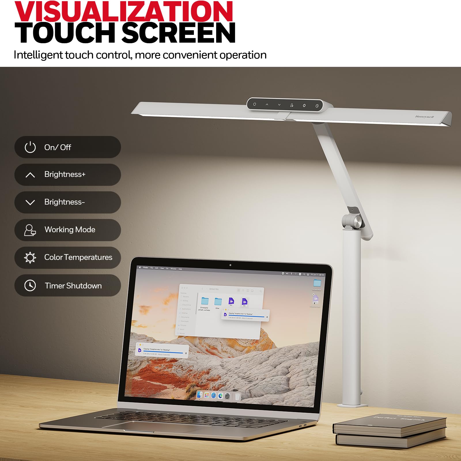 Honeywell LED Desk Lamp - HJ1, 1200LM, Eye-Caring, Stepless Dimming, Clamp Design, 17.5x59.99x94.99 cm,