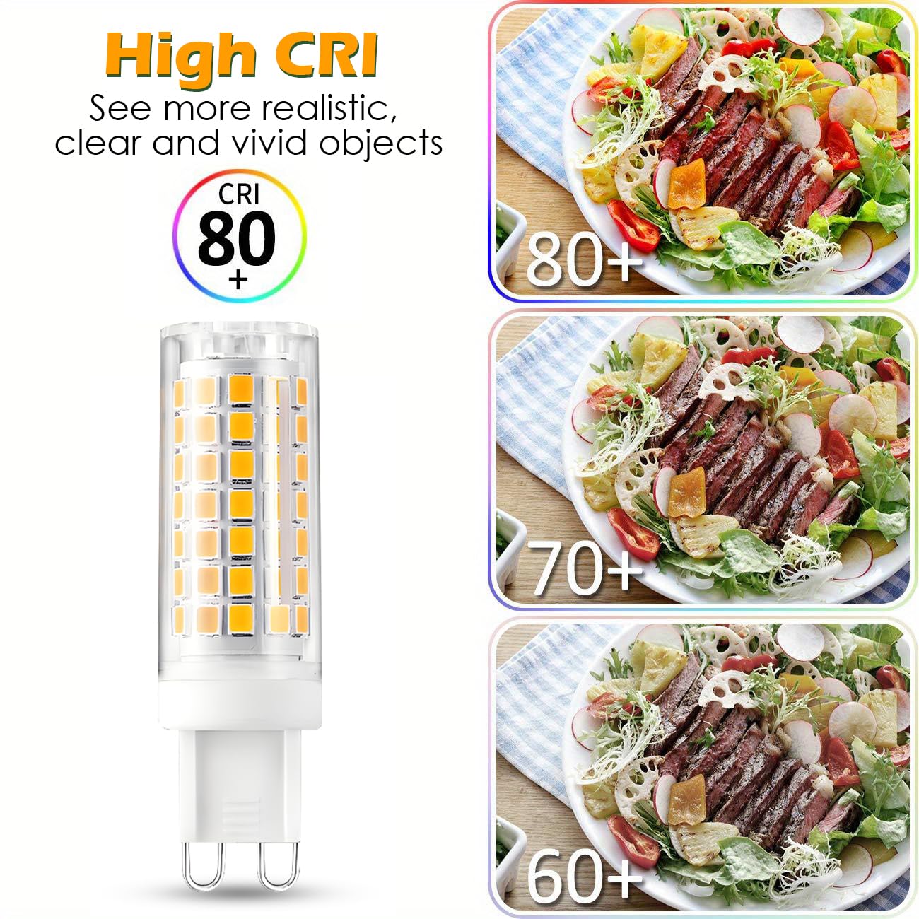 Geminilite G9 Led Bulbs Dimmable 2700K G9 Bi-Pin Base T4 7W Replacement For 70 Watts Halogen,120V 800 Lumen 360Beam Angle Soft W