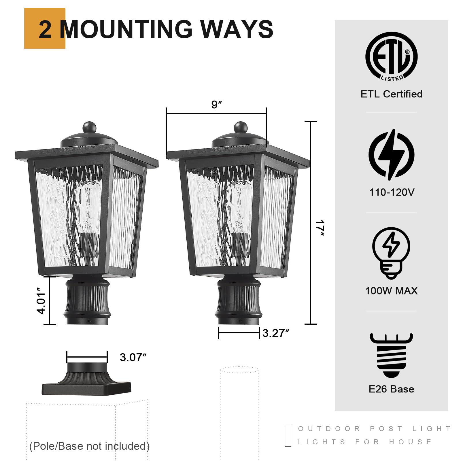 Luminzone Outdoor Post Lights Lamp Post Light Fixture Posts Outdoor Lighting Outside Lighting With Water Ripple Glass Aluminum B