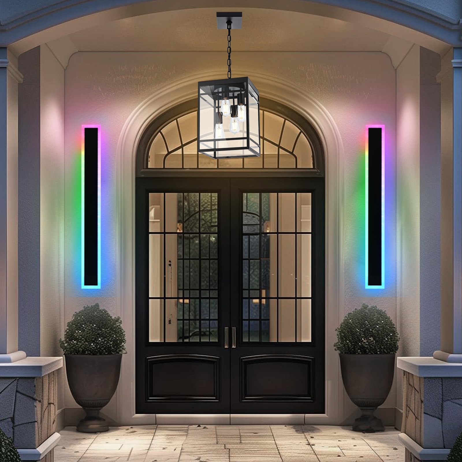 QueeuQ Outdoor LED Wall Lights, 60 inch Dimmable RGB Linear Fixture, 2 Pack, Metal, Model 11-SZ-9970-RGBCW-30W-60