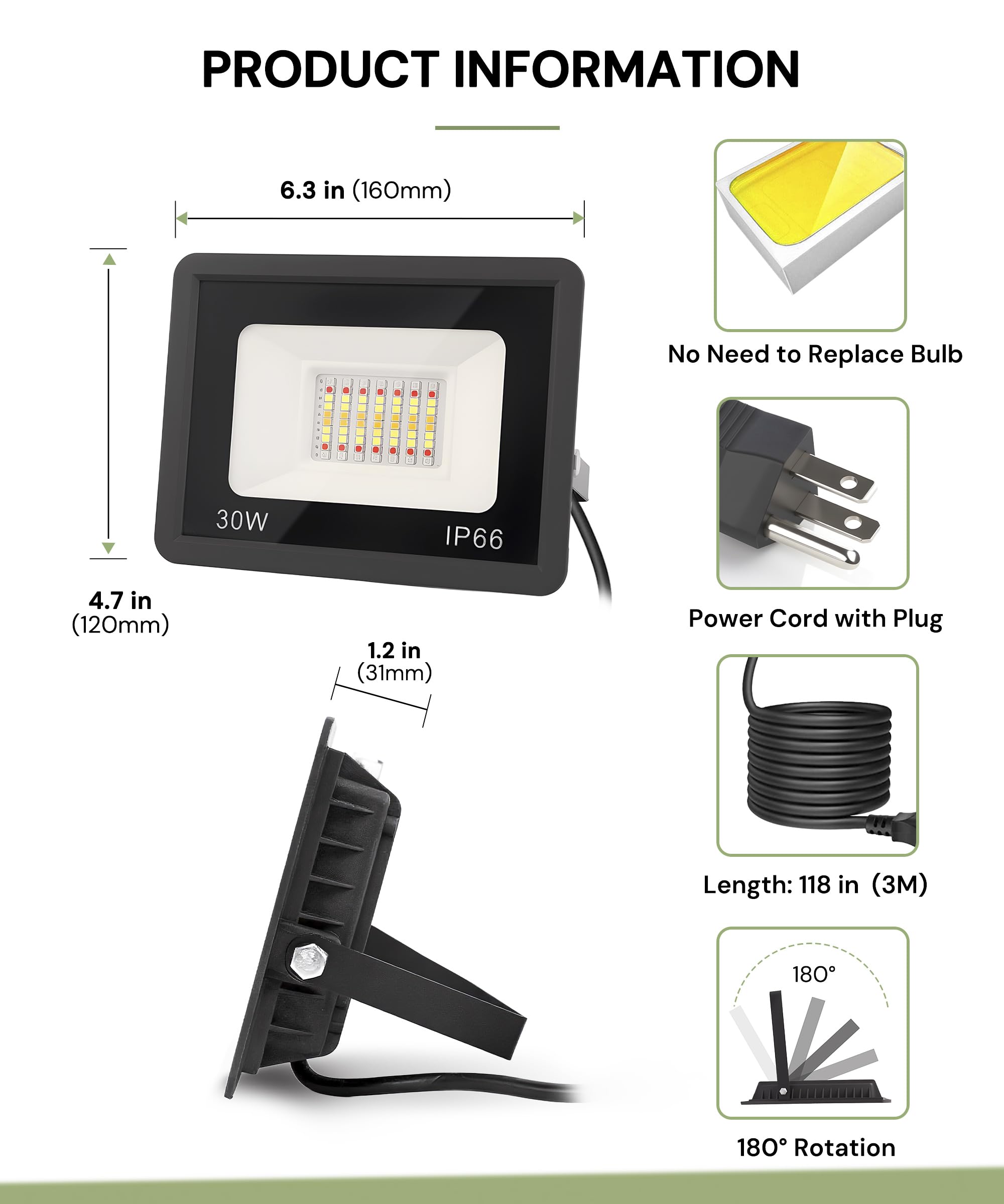L Lohas Led 30W Flood Light Outdoor  Rgb Landscape Lighting With Remote Control  Timing - 2700K/4500K/6500K - Color Changing For Patio Backyard Step Wall  Ip66  Us 3-Plug  Ul Listed (2 Pack)