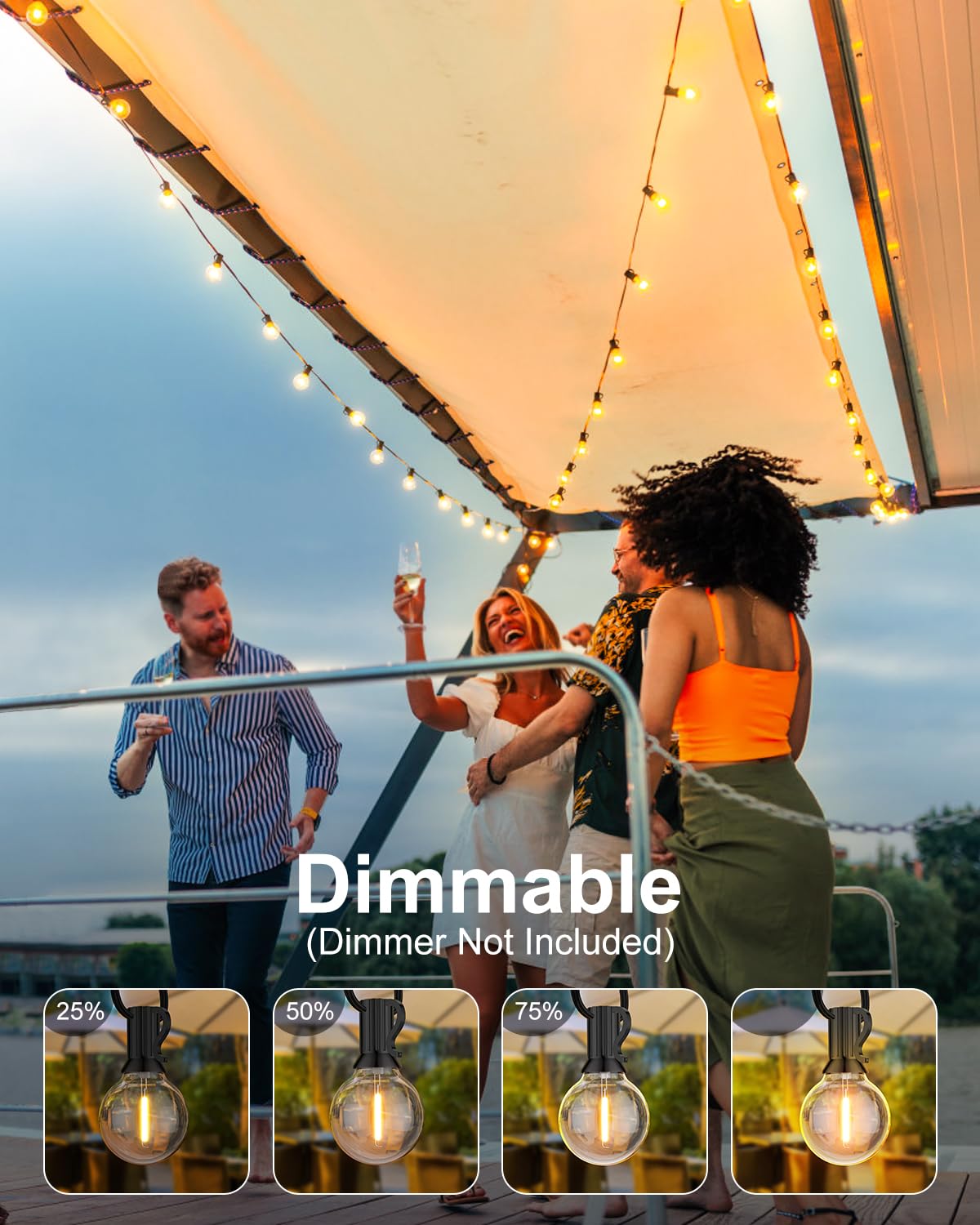 Gluroo 120Ft Outdoor String Lights, G40 Led Patio Lights With 64Pcs Bulbs, Waterproof Shatterproof Dimmable Globe Hanging Outdoor Patio Lights Cafe,Bistro Outside Lights For Patio, 2Packs * 60Ft