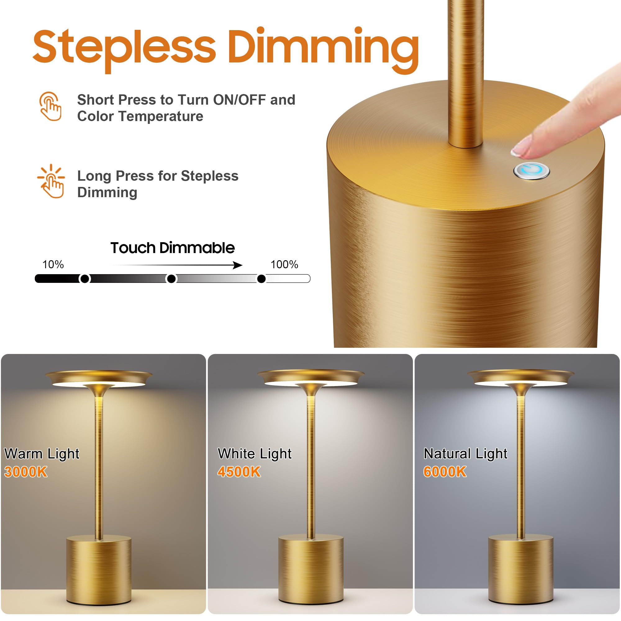 Sikevht 2Pack Cordless Table Lamp,Rechargeable 6000Mah Battery Operated Portable Table Light, 3 Color Stepless Dimmable Battery