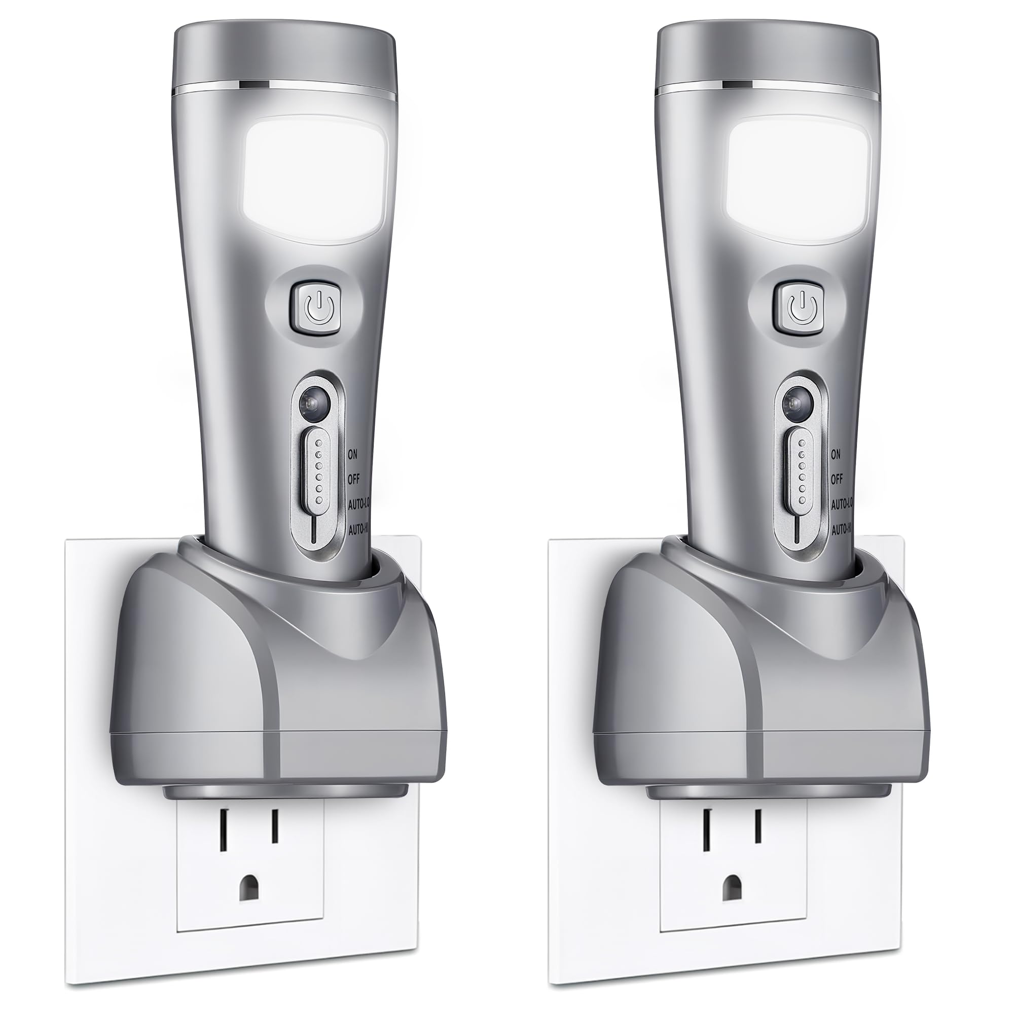 Grinsvalley 2 Pack Rechargeable Emergency Lights for Home Power Failure Rechargeable Plug in Flashlights for Wall, Automatic Tur