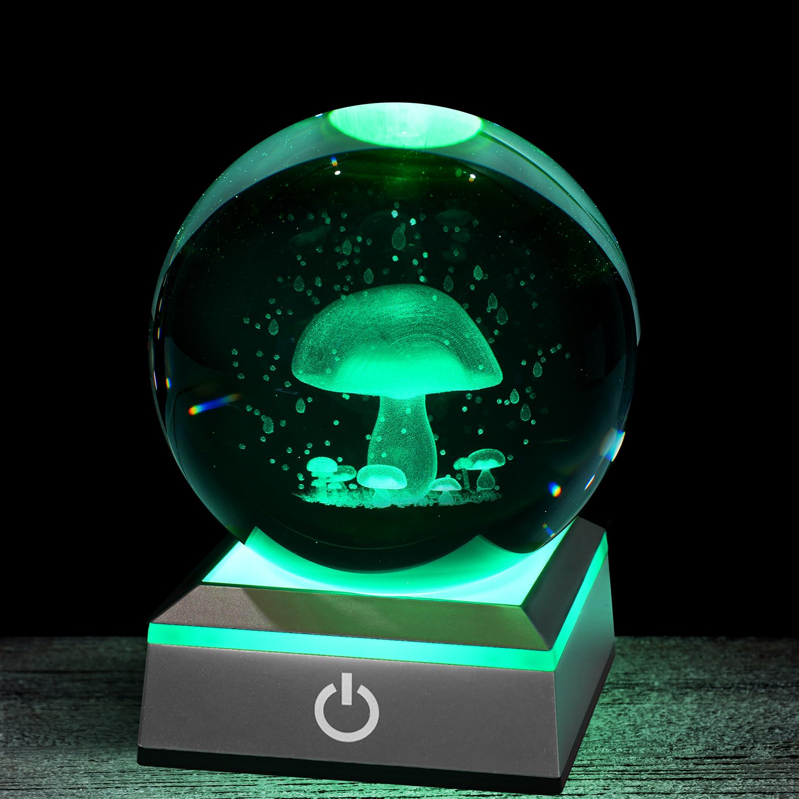 Eicxjui 3D Mushroom Crystal Night Light with Multicolor LED Base Glass Laser Engraved Mushroom Figurines Gifts for Boys Girls Lo
