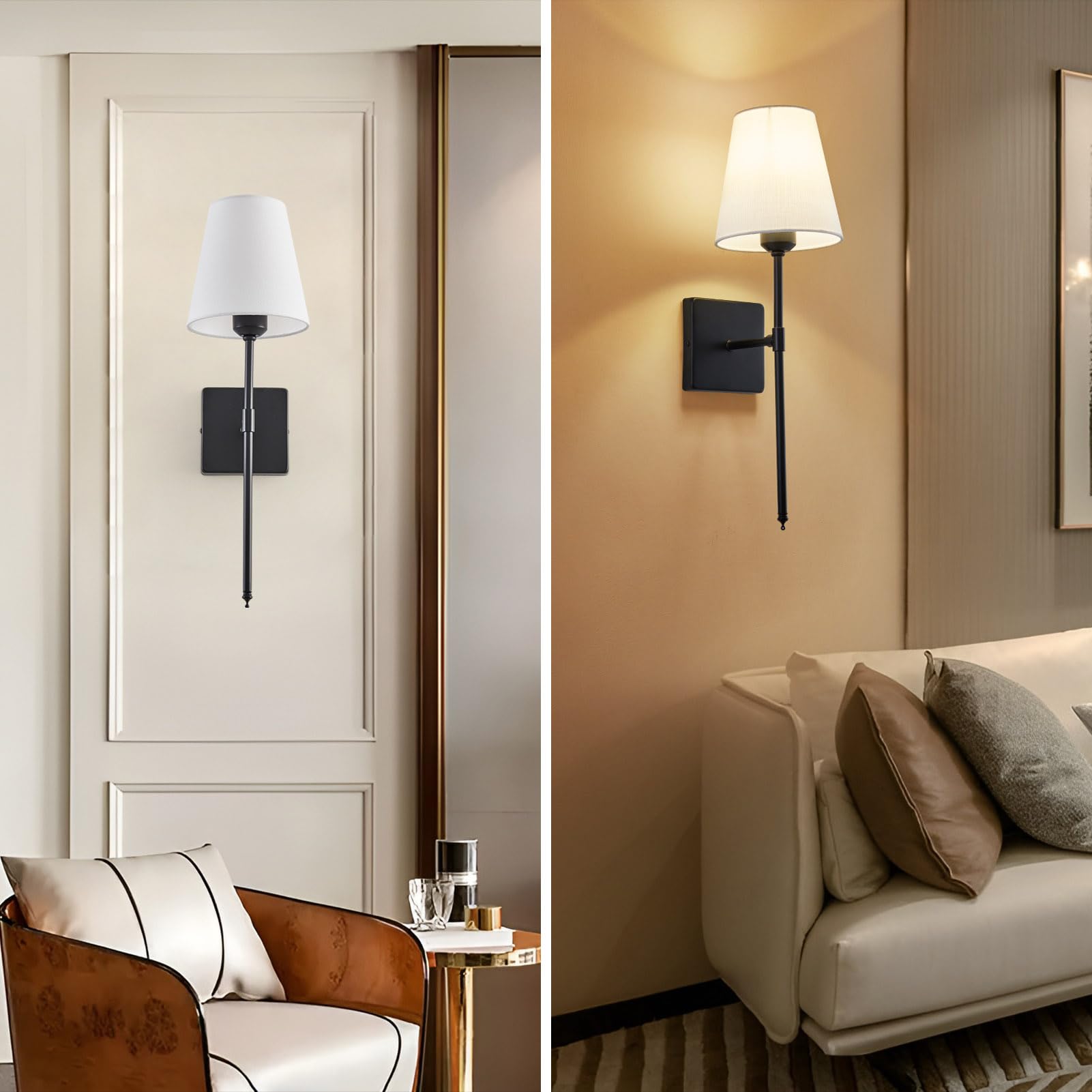 Cckzqyr Wall Sconces Sets Of 2, Bathroom Vanity Sconces Wall Lighting With White Fabric Shades, Hardwired Retro Industrial Wall Lamps, Wall Lights Suitable For Bedroom Living Room