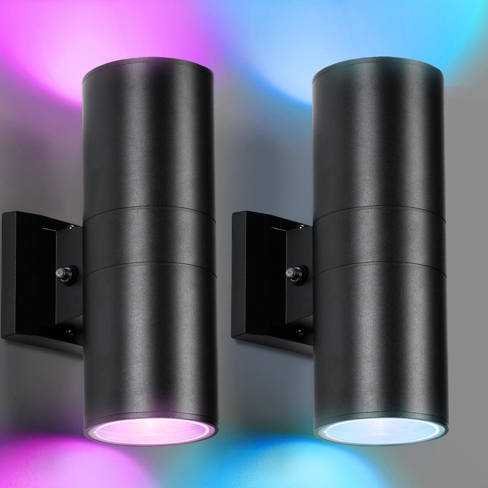 futxnziey RGBCW Outdoor Wall Light 2 Pack  Smart Porch Light Dusk to Dawn Lighting with Remote Control  WiFi Outdoor Wall Sconce  Compatible with Alexa  Exterior Lights for House Porch Garage
