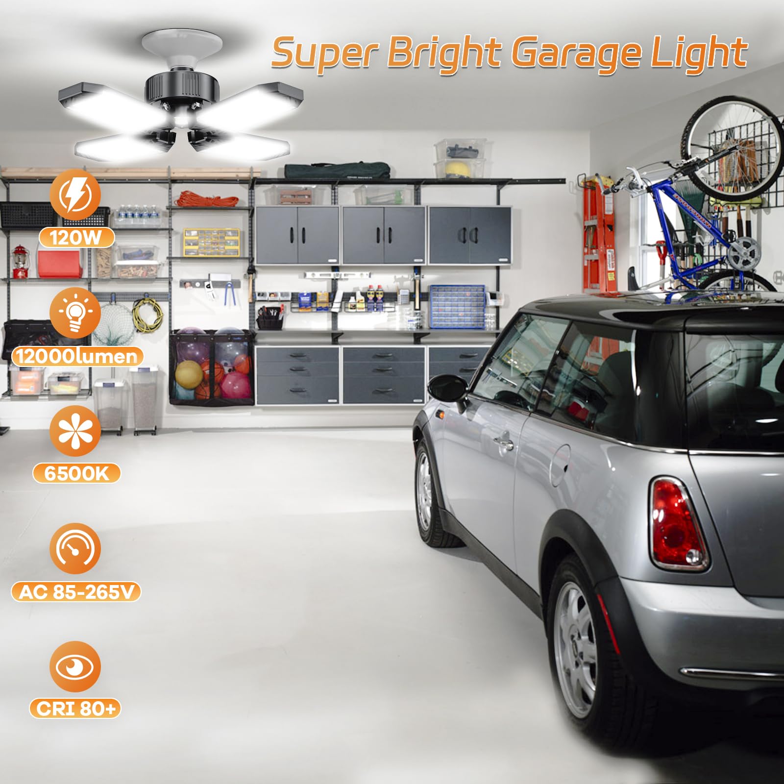 Xinghuanlit Garage Light, 2 Pack Garage Lights Ceiling Led 120W 12000Lm Bright Shop Light 6500K With 4+1 Deformable Panels, Gara