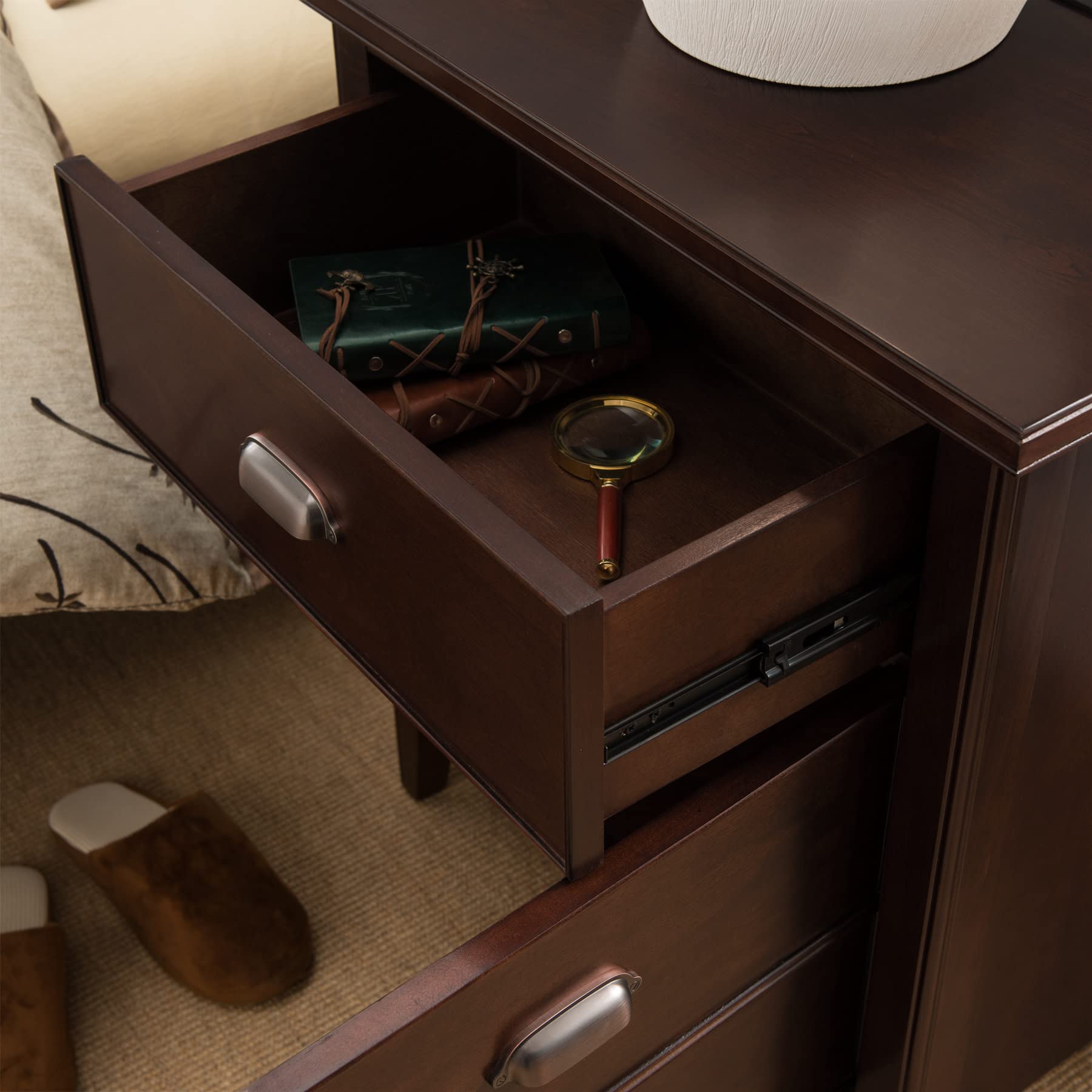 Leick Home Laurent Side Table Nightstand With Usb-C Charging Station, Solid Wood, Perfect For Bedrooms, Living Rooms, And Small