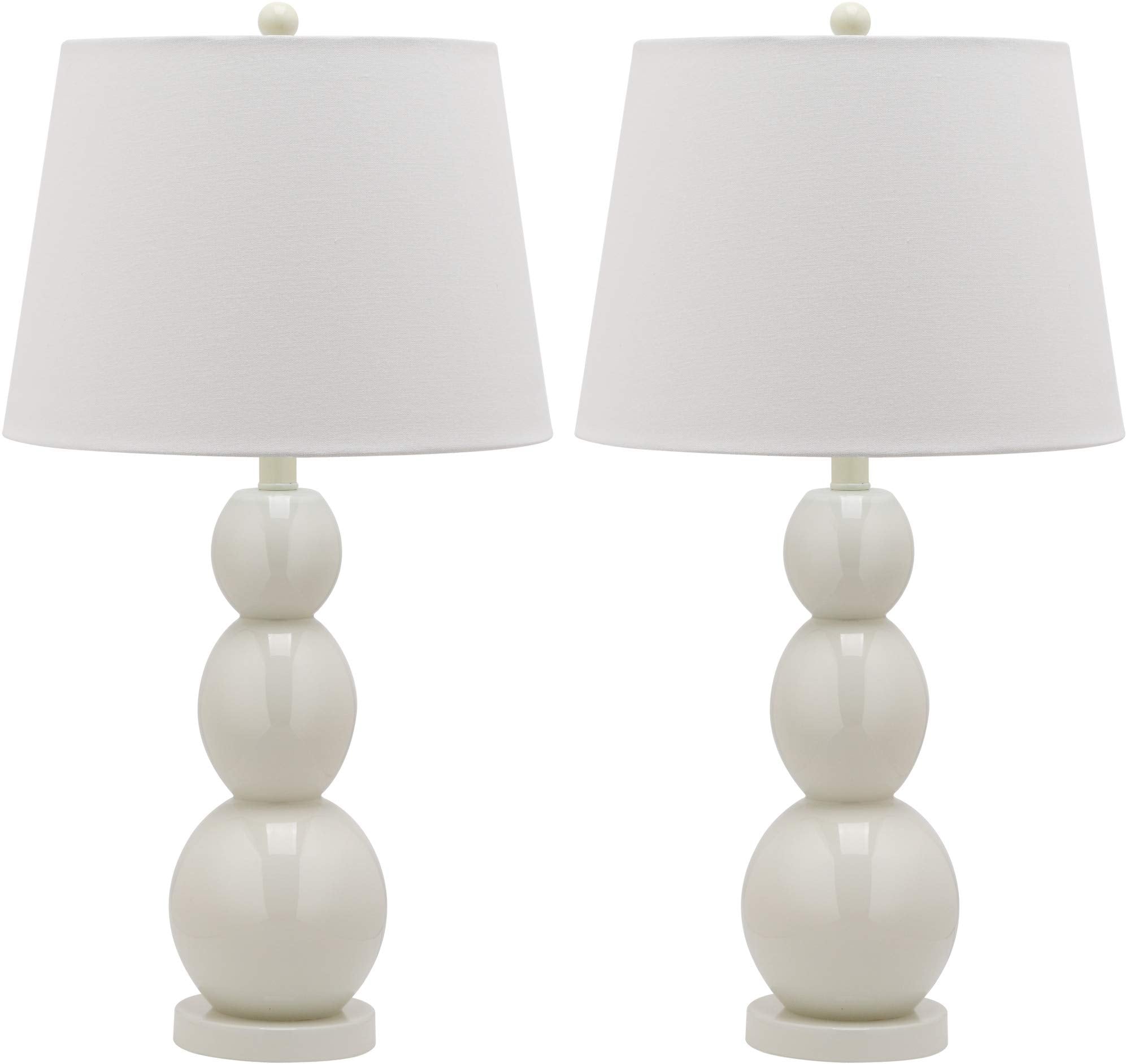 SAFAVIEH Lighting - Jayne 27-Inch 3-Sphere Glass Table Lamp Set of 2 - White - Contemporary Stacked Body Design - Ideal for Livi