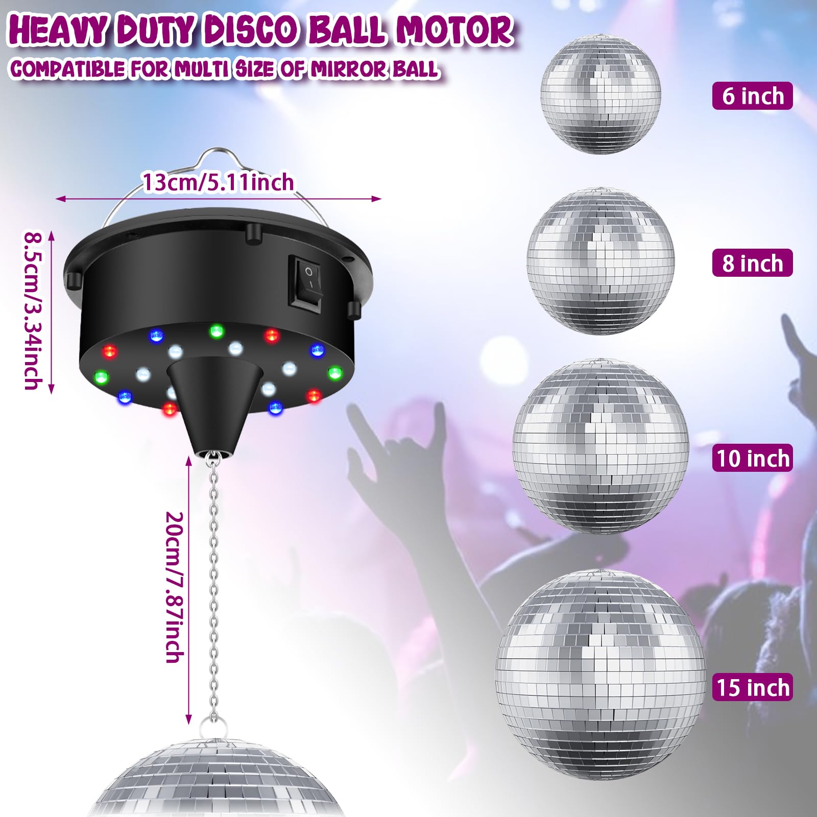 TAZKZZY Disco Ball Motor with Remote, 5/8/10/15 RPM, Black, Heavy Duty for 8/10/12/15 Inch Mirror Balls, Model HG000