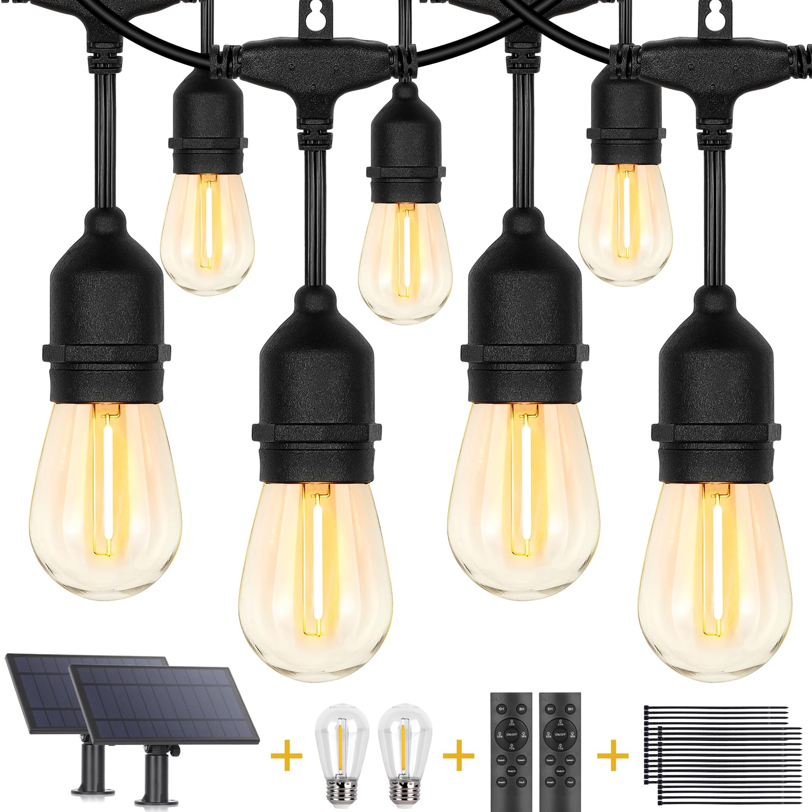 ZJOJO Solar String Lights 120FT Waterproof with 30 Bulbs, Black, Model GY-S-E2615, LED Outdoor Patio Decor