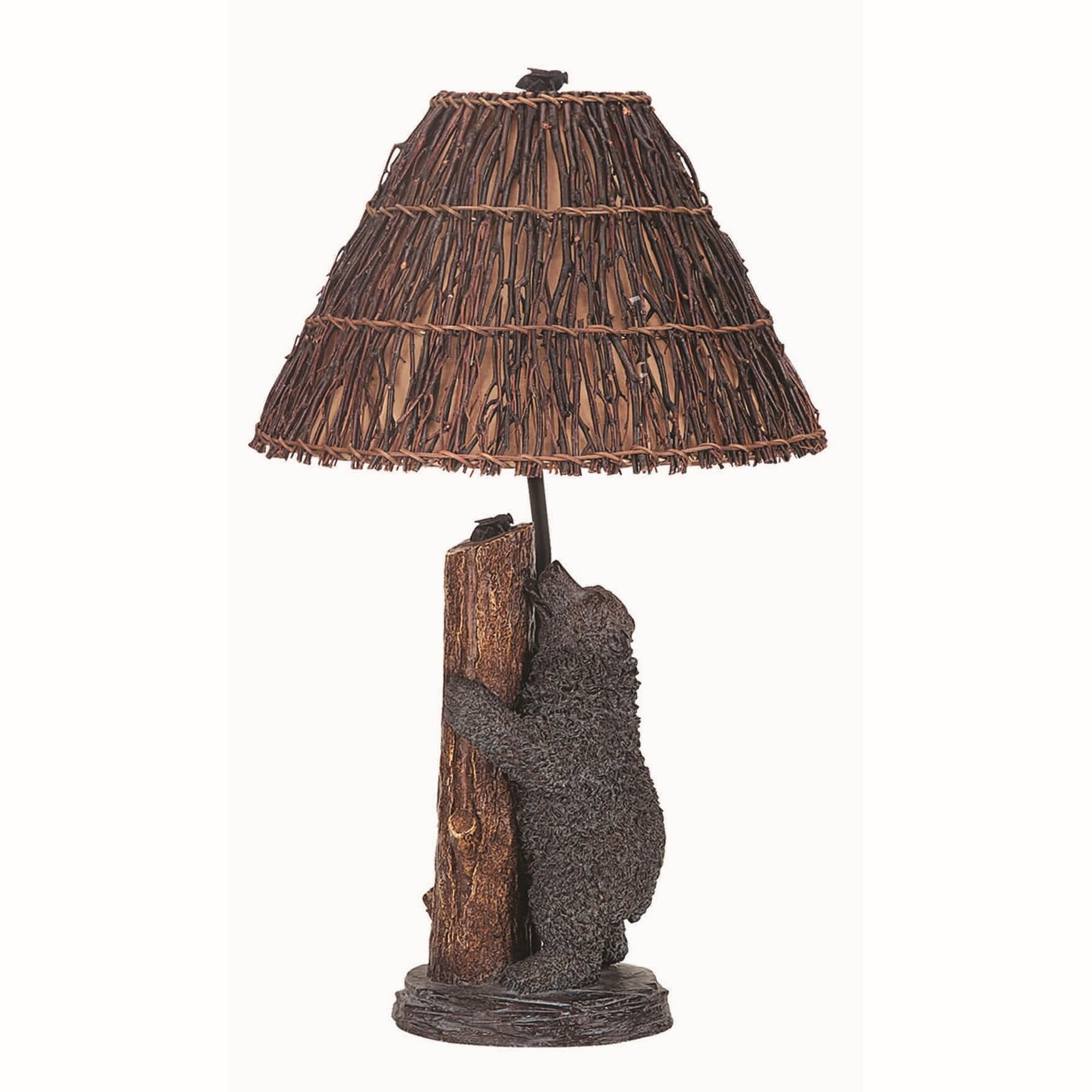 Benjara 150 Watt Resin Bear Body Table Lamp With Twig Shade, Gray And Brown