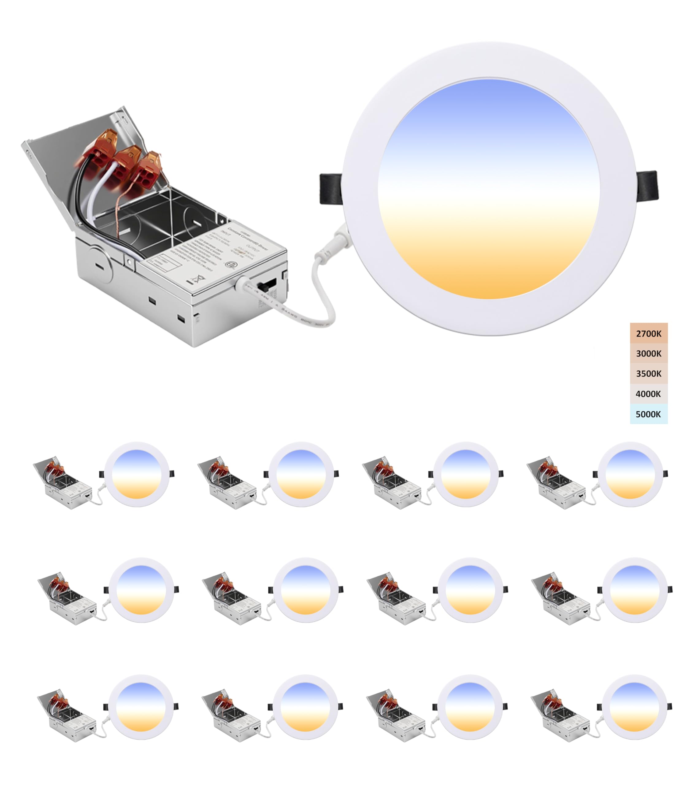 POPANU 6-inch LED Recessed Lights - Slim Recessed Ceiling Light with Junction Box, 12W 6000K Canless Lighting Fixture, Dimmable,
