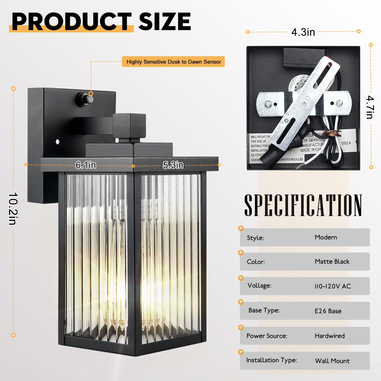 Hameso Dusk To Dawn Outdoor Lighting, Waterproof Wall Sconce With Tempered Glass, Porch Lights For House Exterior Front Door Gar