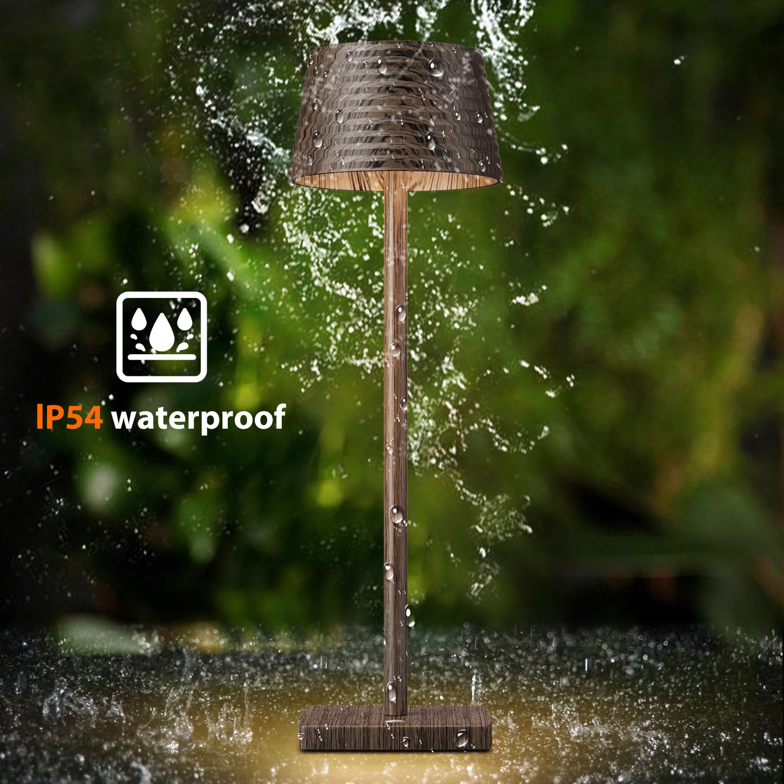 YIBEN Cordless Table Lamps 6000mAh LED, IP54 Waterproof, 3 Colors Dimming, Small, 2pack Walnut, Model S816