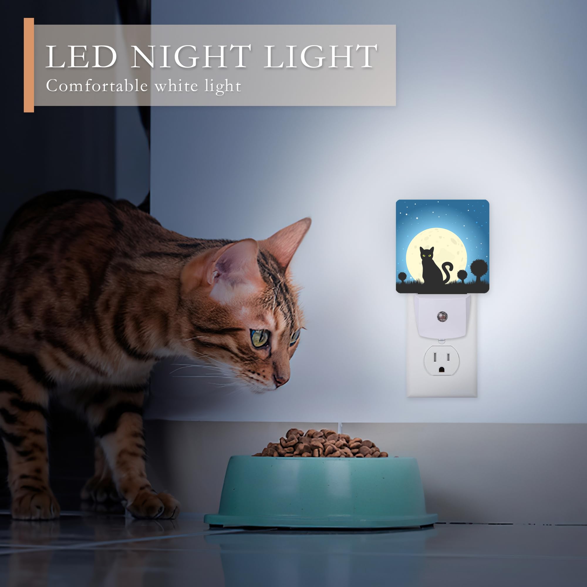 Aowula Halloween Night Lights Plug Into Wall,Black Cat Moon Night Light Dusk To Dawn Sensor Led Lamp 0.5W For Boys/Girls/Women/Men Decorations Room 0.5W Sleep Friendly