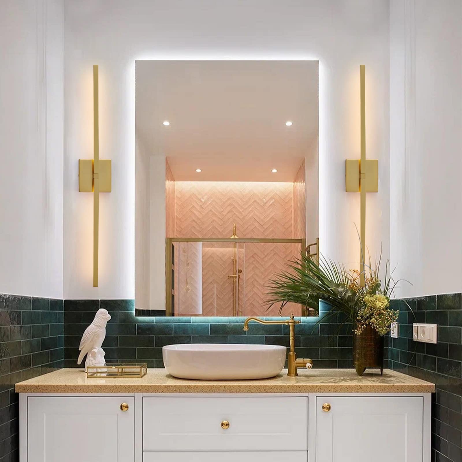 CCYCOL Gold LED Bathroom Vanity Light Fixture - 30" Rotatable Wall Sconce, Aluminum, 3500K Warm White, Model 8036WL-30GD