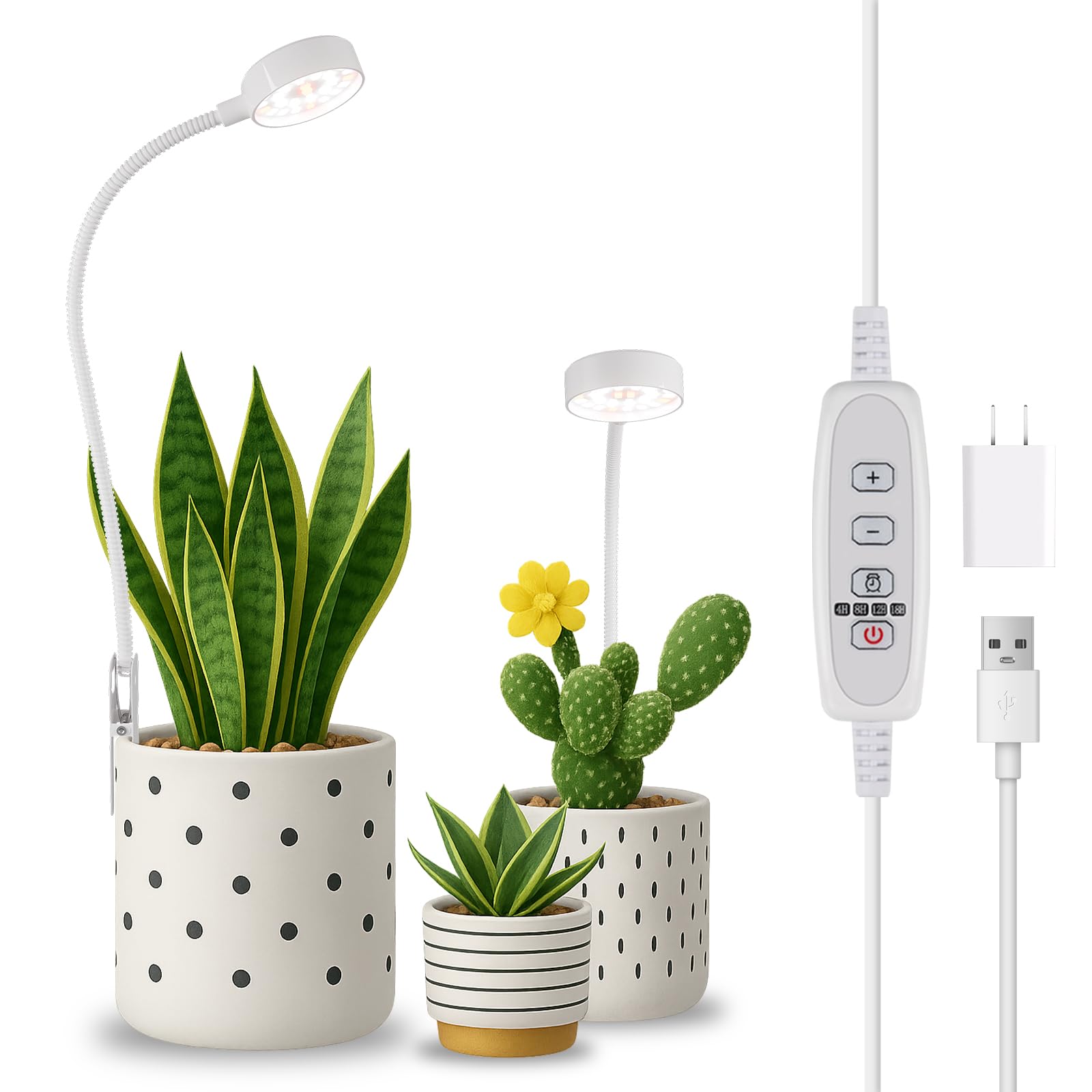 WeeLeeGoo 2 Pack Grow Lights, Pot Clip LED Growing Lamp for Indoor Succulents Pot Mini Small Plants,6000K White Full Spectrum wi