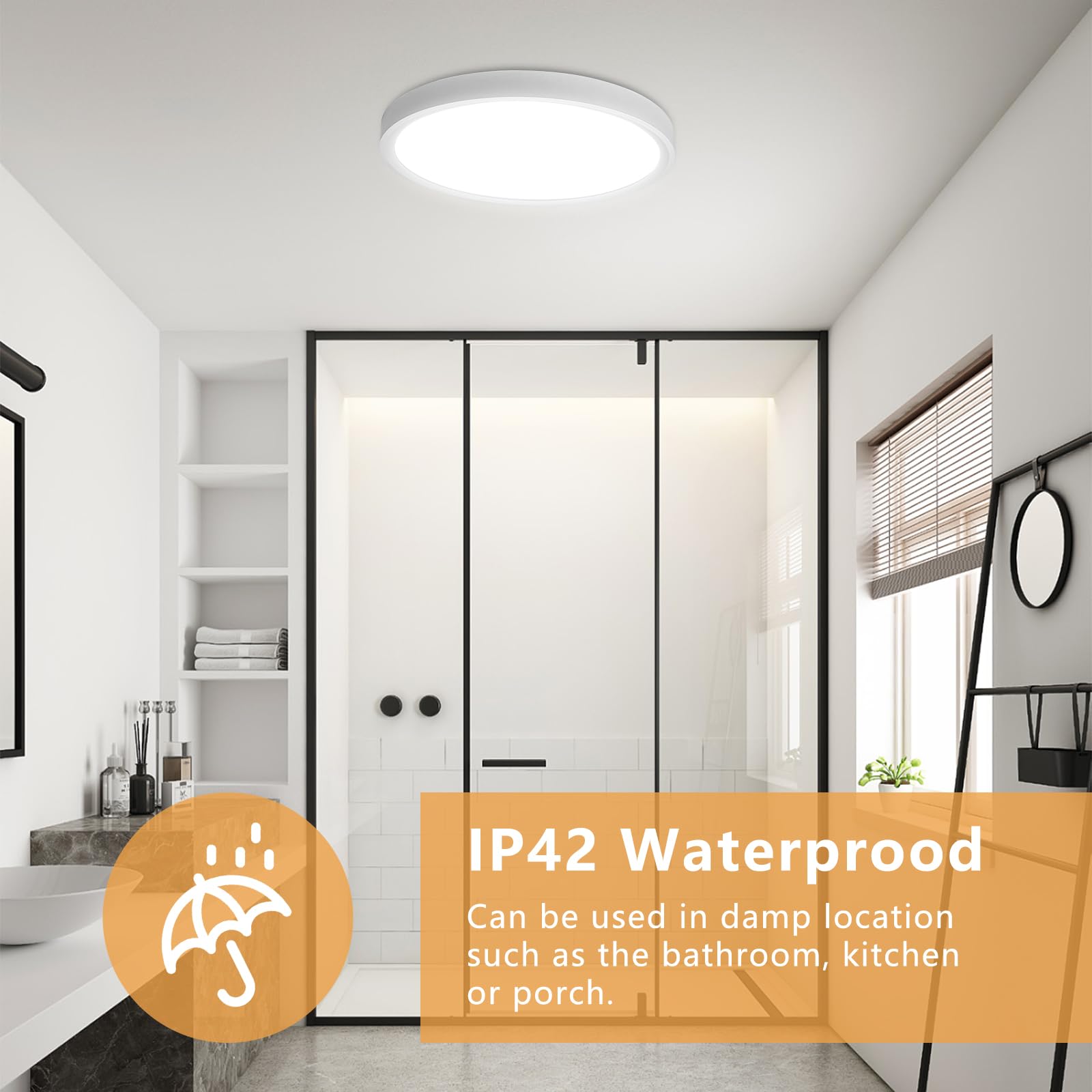 OFFIY 12 Inch LED Flush Mount Ceiling Light, 24W, 2520LM, CCT Selectable, White, 6PK, Model FY101-D30025W-DF