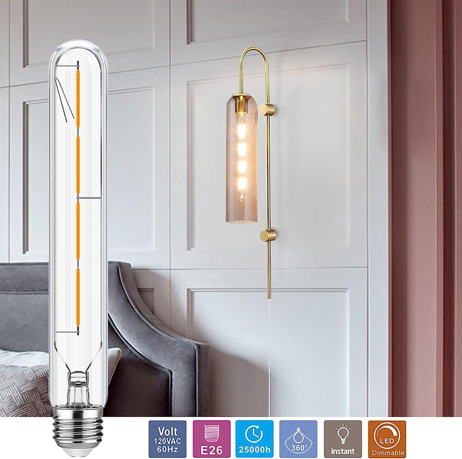 Xininsun T10 Led Bulb,8.9 Inch Long Tubular Led Light Bulbs,40Watt Equivalent, Warm White 2700K 400Lm,E26 4W Led T10 Bulb,Led Fi
