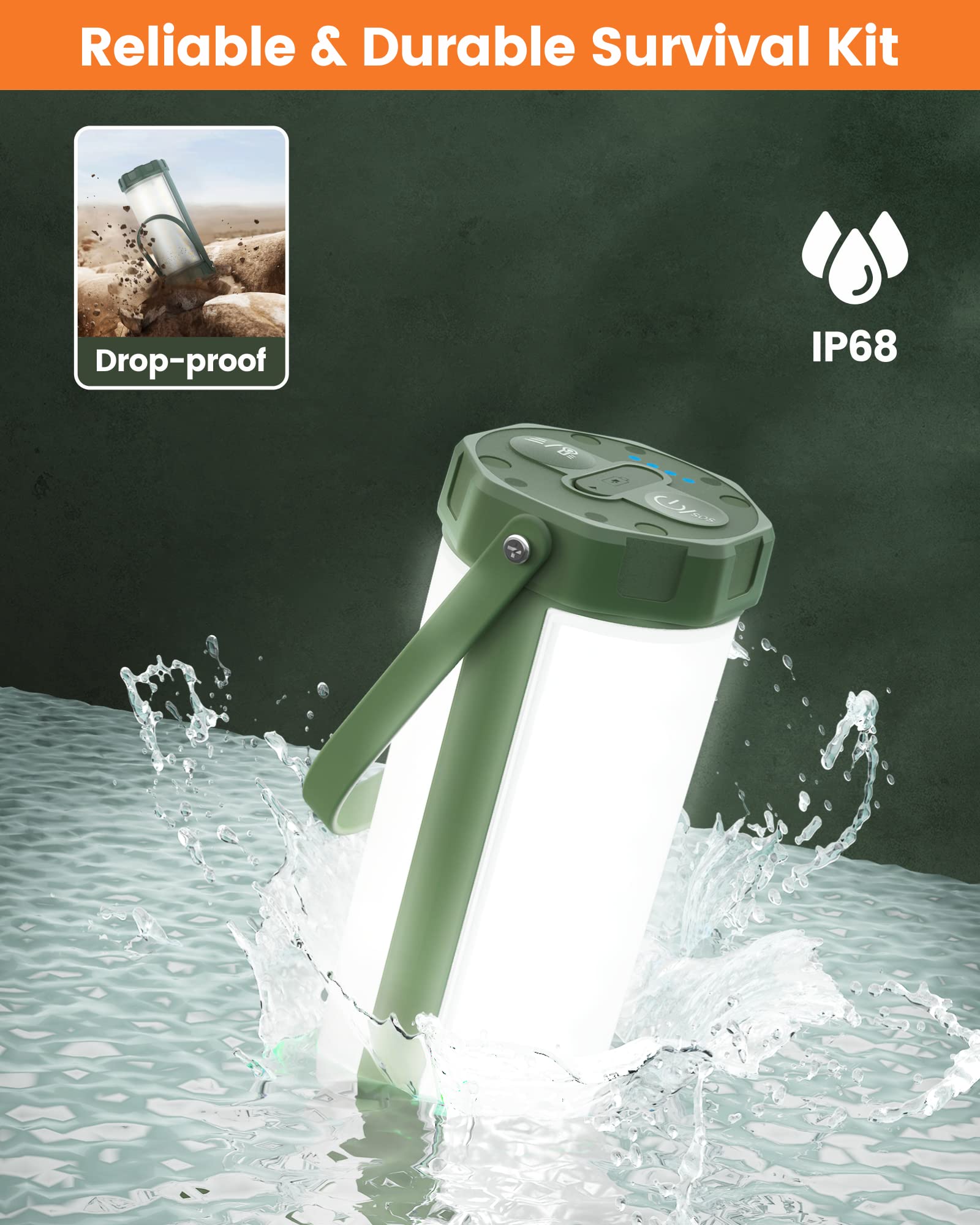 Glocusent Survival Camping Lantern, 106Led With 5 Brightness, Up To 1200Lm, 3 Modes & Sos, Rechargeable For 120Hrs, Ip68 Waterproof, Small & Light, Emergency Light For Blackout, Hurricane, Hiking