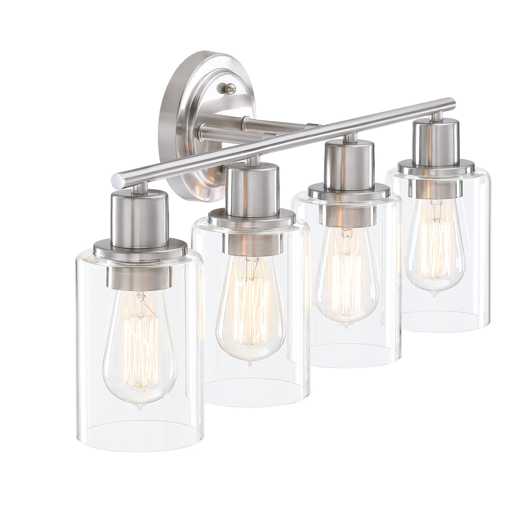 Faymart Brushed Nickel 4-Light Bathroom Vanity Light Fixture Over Mirror, Glass and Metal