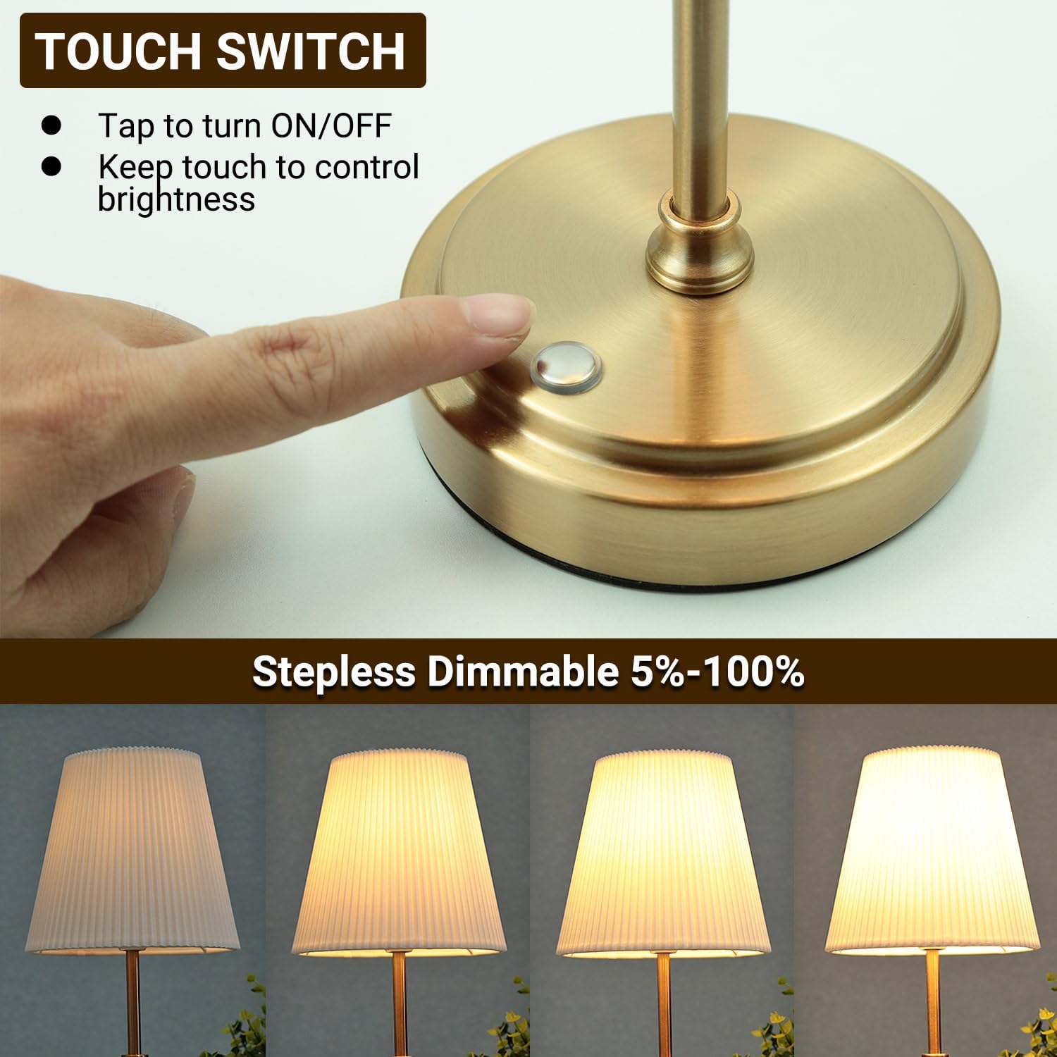 Rechargeable Lamp, Milluxxi 15'' Cordless Lamp Battery Operated Touch Control Wireless Table Lamp With Stepless Dimming For Kitc