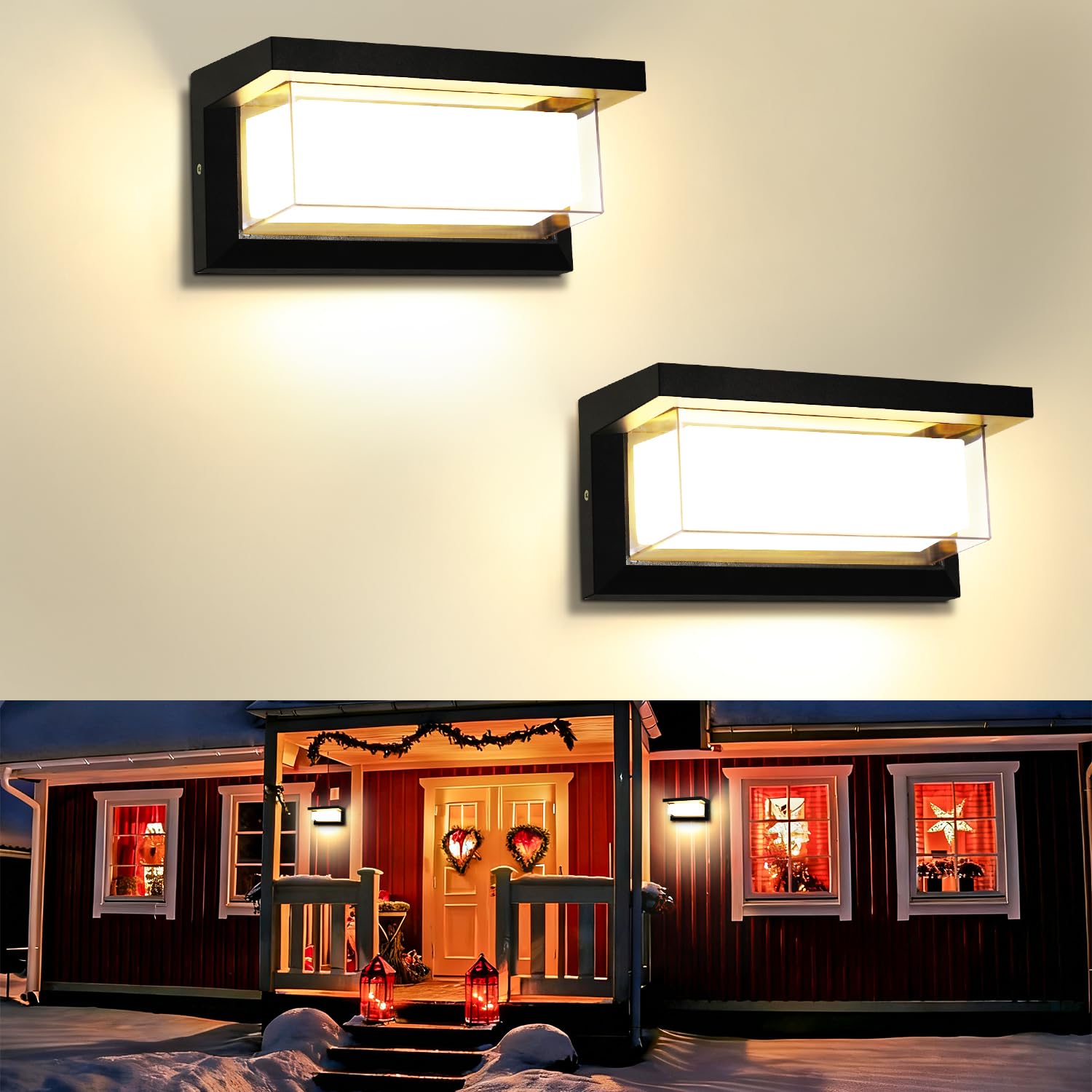 Biritalo 2 Pack Led Porch Light Outdoor  18W 1800Lm 3000K Warm White  Ip65 Waterproof Anti-Rust Modern Wall Lighting  Exterior Wall Mount Fixture For Christmas  Garage  Hallway  Backyard