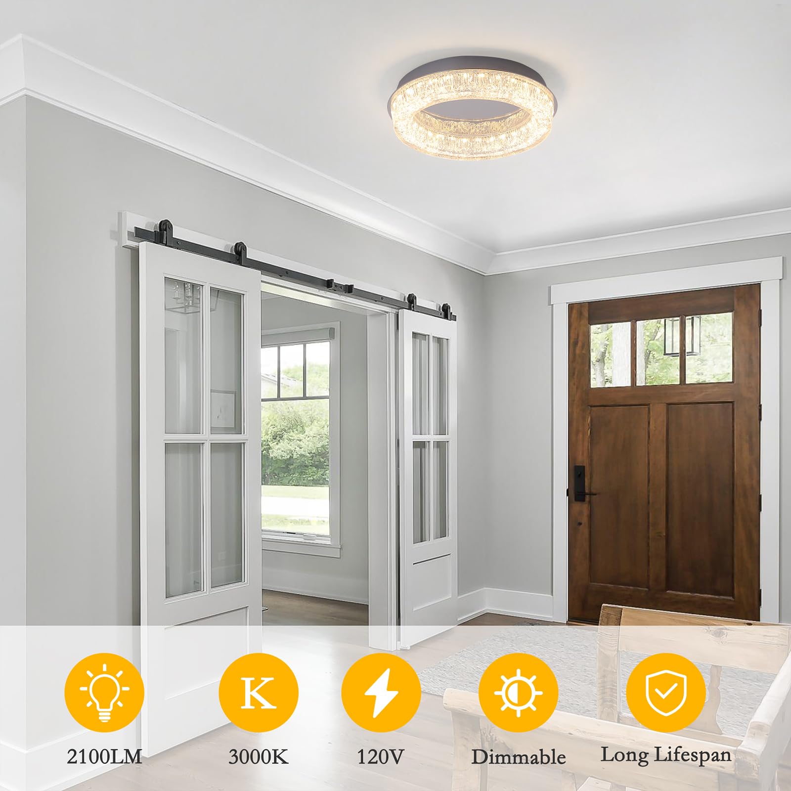 Qcyuui Flush Mount Ceiling Light 12.2In Modern Led Ceiling Light Round Led Light Fixture With Acrylic Lampshade Ceiling Lamp For Bedroom Kitchen Entryway Hallway Foyer Chrome 3000K