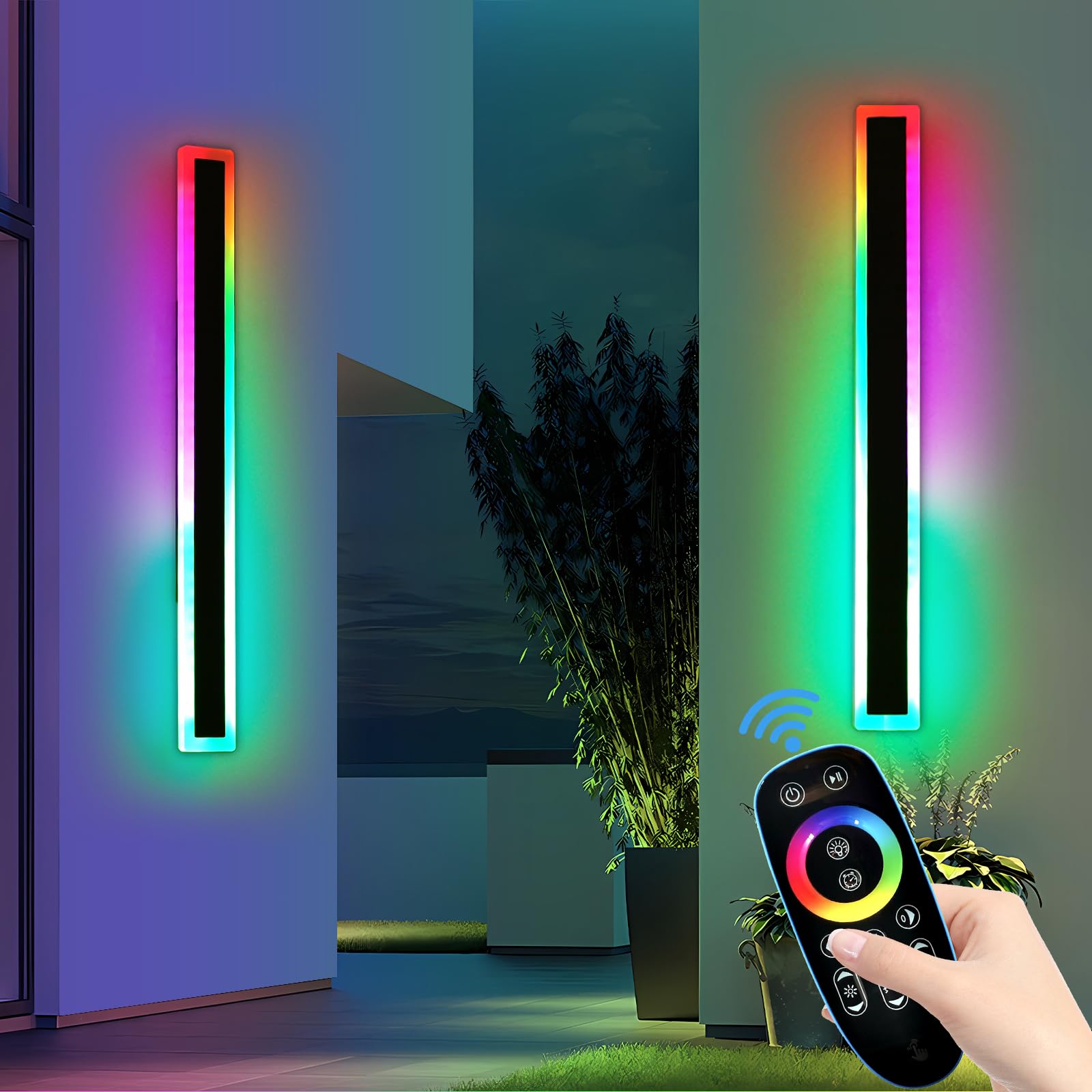 Daoseolo 2 Pack Long Led Outdoor Wall Light, 47.2Inch Dimmable Modern Wall Sconce, Rgb Color Changing, Ip65 Waterproof, Exterior Lighting Fixture For Porch, Patio, Garage, Yard, With Remote Control