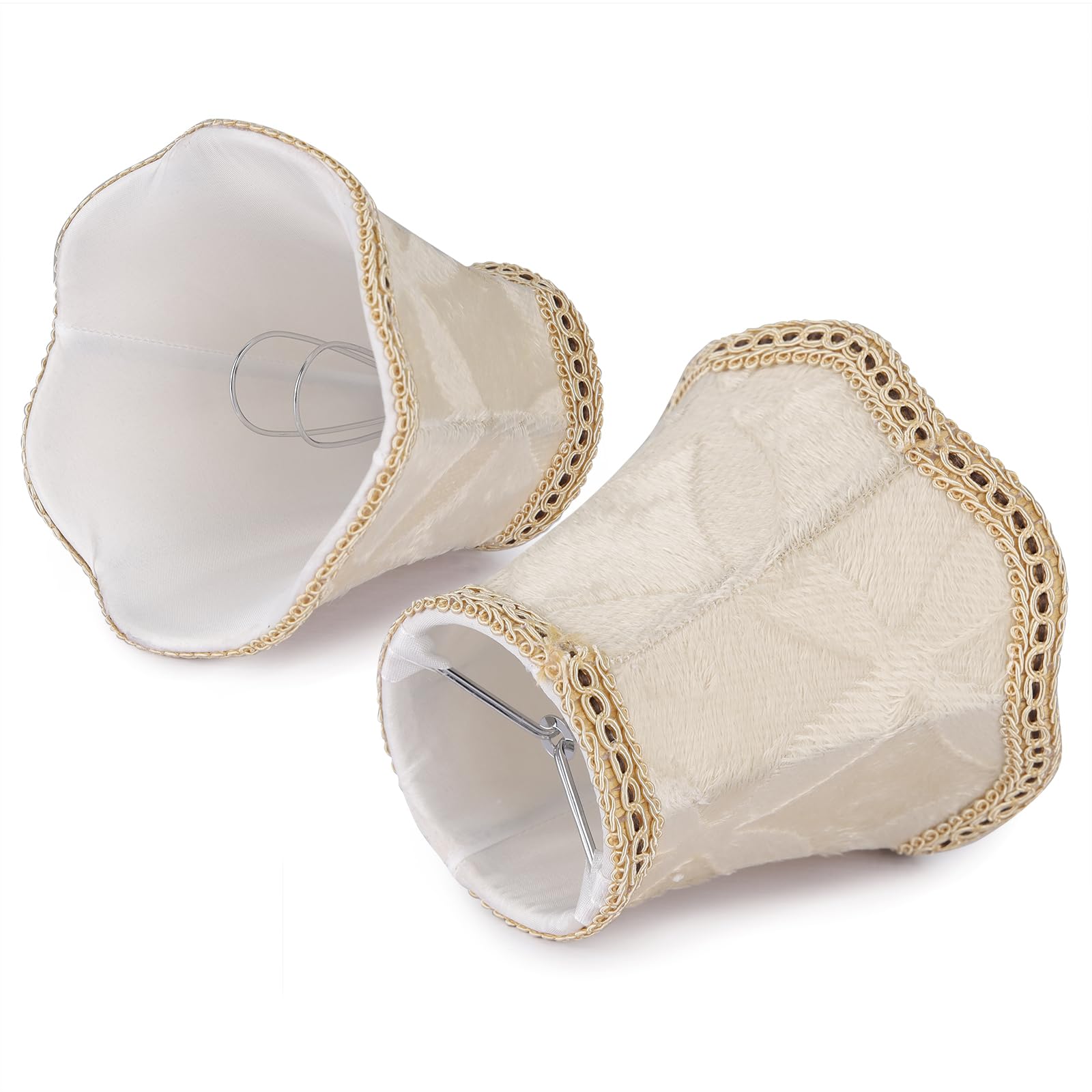 Fuloon Small Clip-On Lamp Shades, 6 Pack, Cloth-Made, Apricot, Modern European Style, 3.3x4.3x4.7 in, Model DL-LC