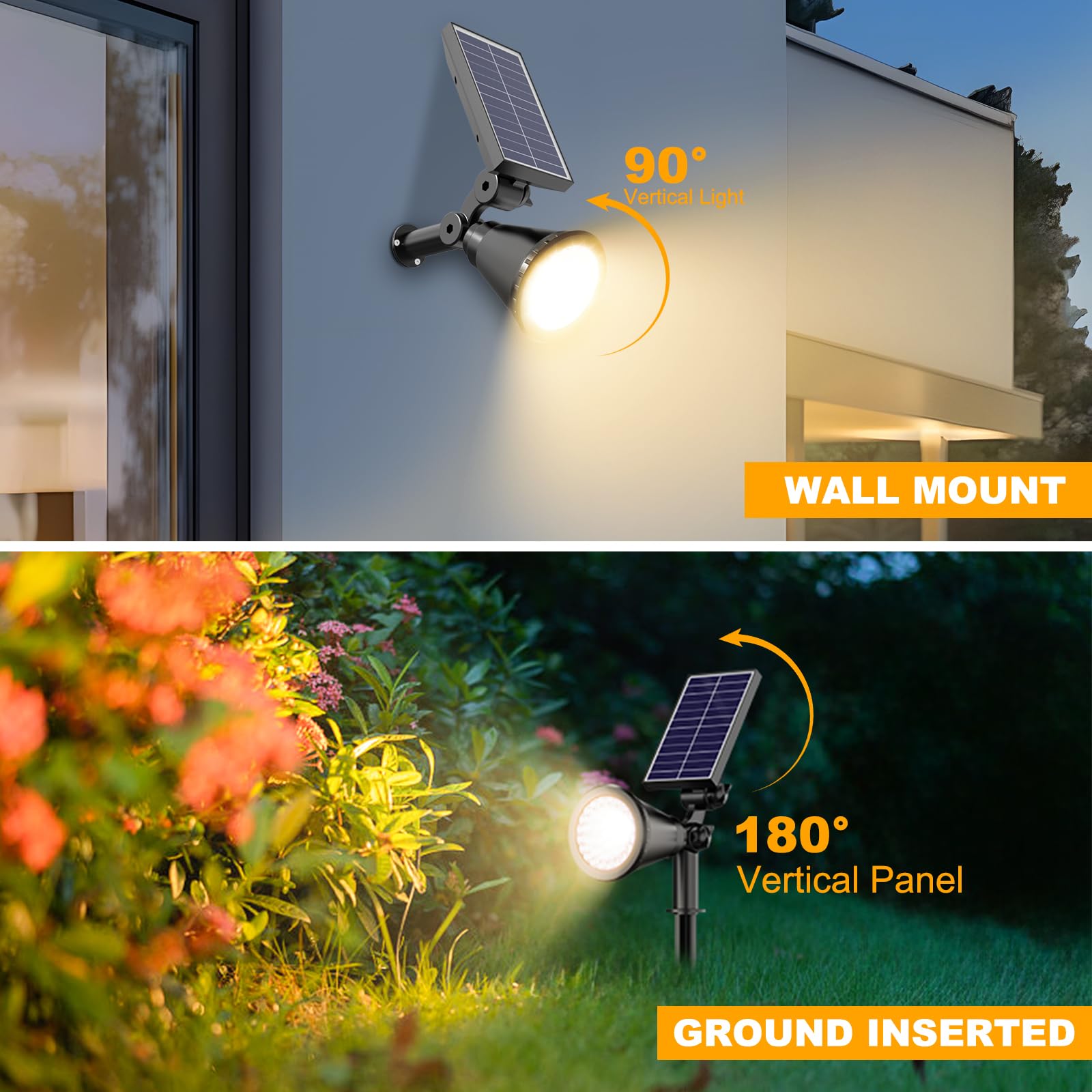 Apomao Solar Spot Lights Outdoor  36 Leds Solar Landscape Lighting With 2200Mah  Outdoor Lights Auto On/Off 2-In-1 Wall Or Ground Solar Powered For Yard Garden- 2 Pack (Warm White)