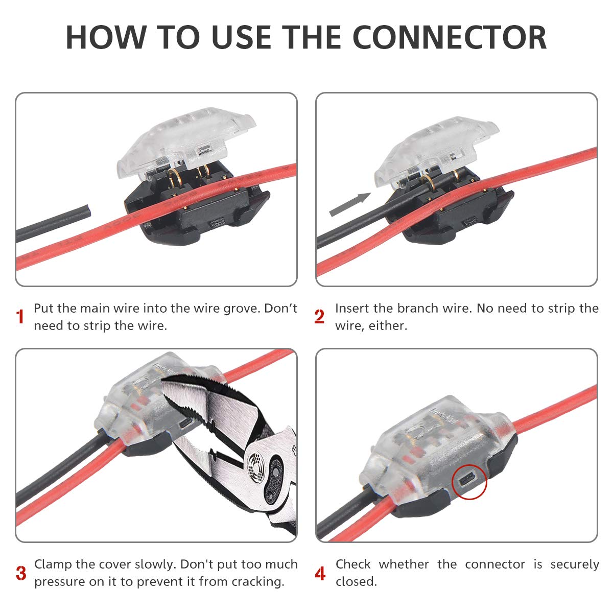 Brightfour Low Voltage Wire Connector, Quick Wire Splice Connector, 3 Way T Tap Solderless Wire Connectors, Ideal For Led Lighti