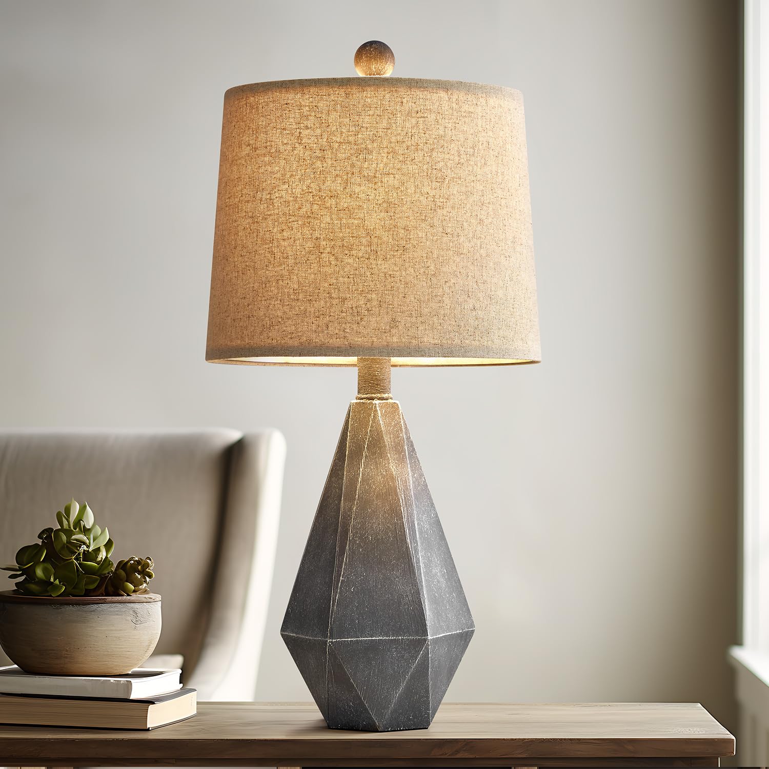 PoKat Rustic Farmhouse Table Lamp Set of 2, 20.25" Dark Grey with White Shade, Ideal for Living Room or Bedroom, Model AMZ-T1042GY