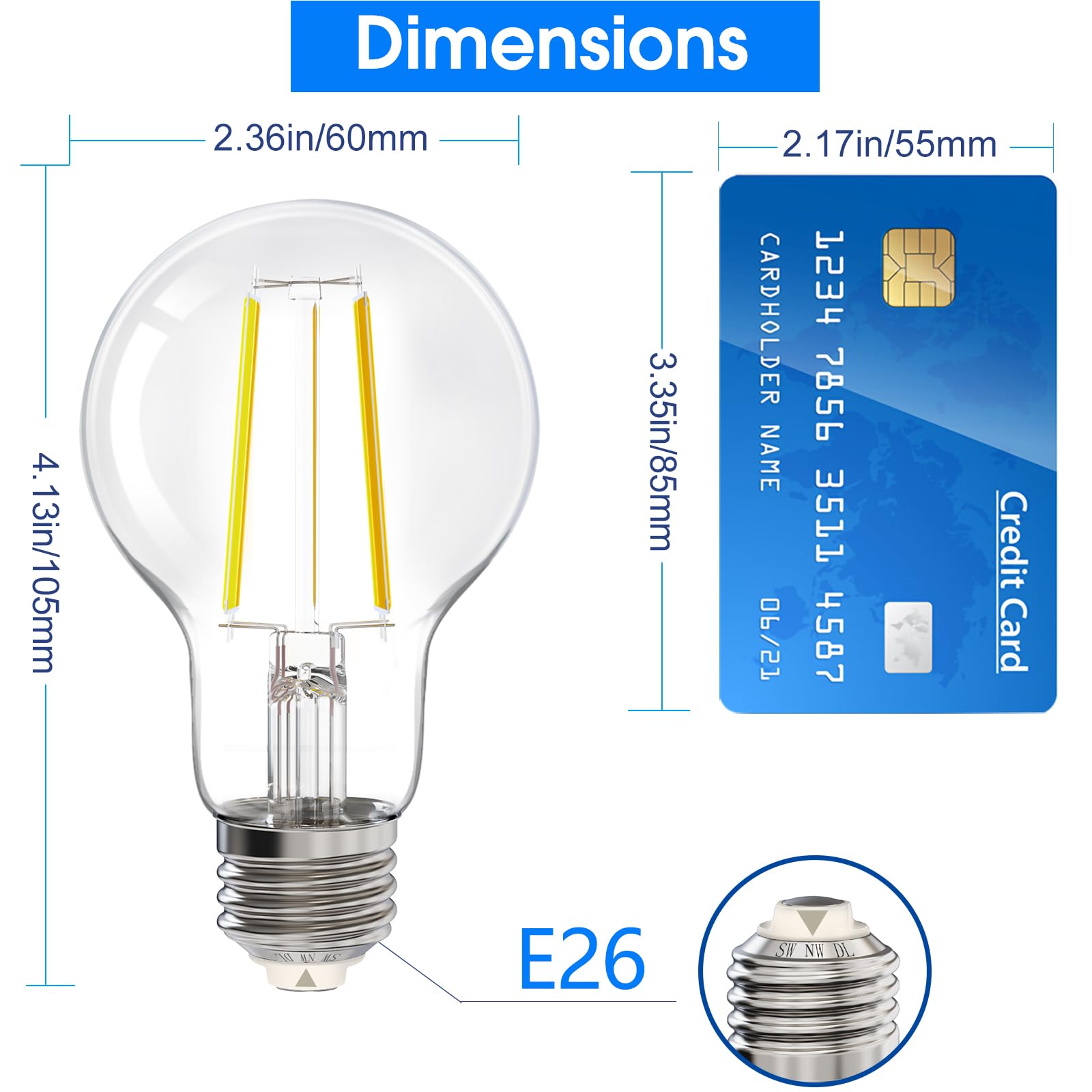 Energetic 3Cct E26 Led Filament Light Bulb, (2700K/3500K/5000K) 3 Color Temperature Selectable, 6.5W, 60W Equivalent, Dimmable,
