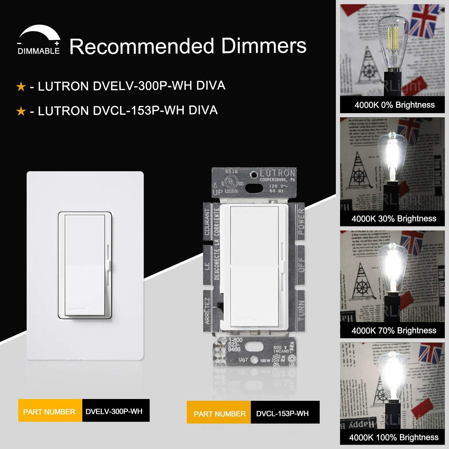 Crlight 4W Led Edison Bulb, 4000K Daylight White, Dimmable, E12, Pack Of