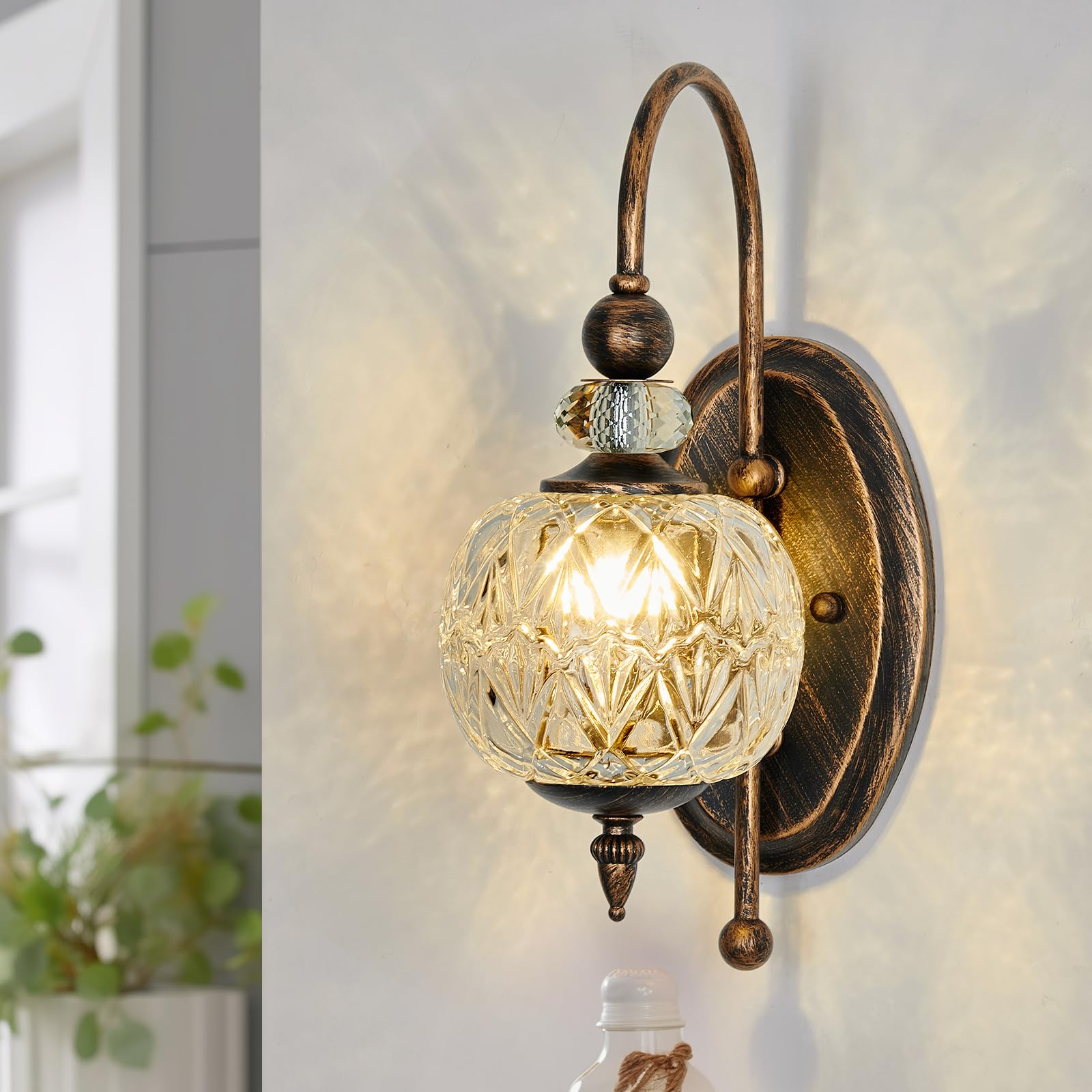 Piepooye Vintage Bronze Wall Sconce With Glass Globe Shade Mid Century G9 Bulb Wall Light Indoor Wall Lamp For Bathroom Farmhous