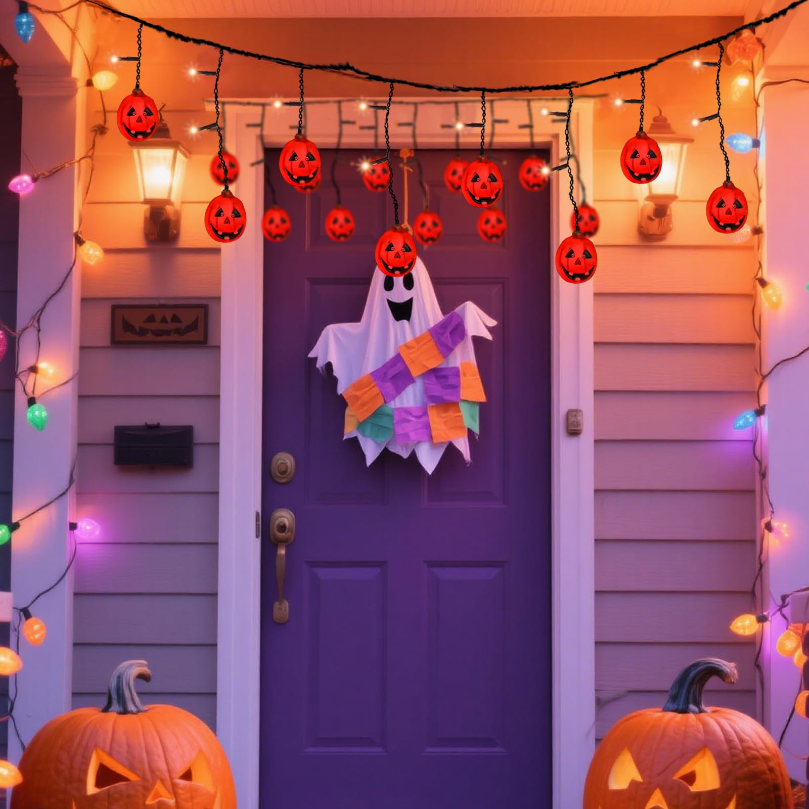 Taoushuleng 6FT 25LED Halloween Pumpkin String Lights, Icicle Light Strand with 10 Orange Jack OLantern, 8 Lighting Modes, Batt