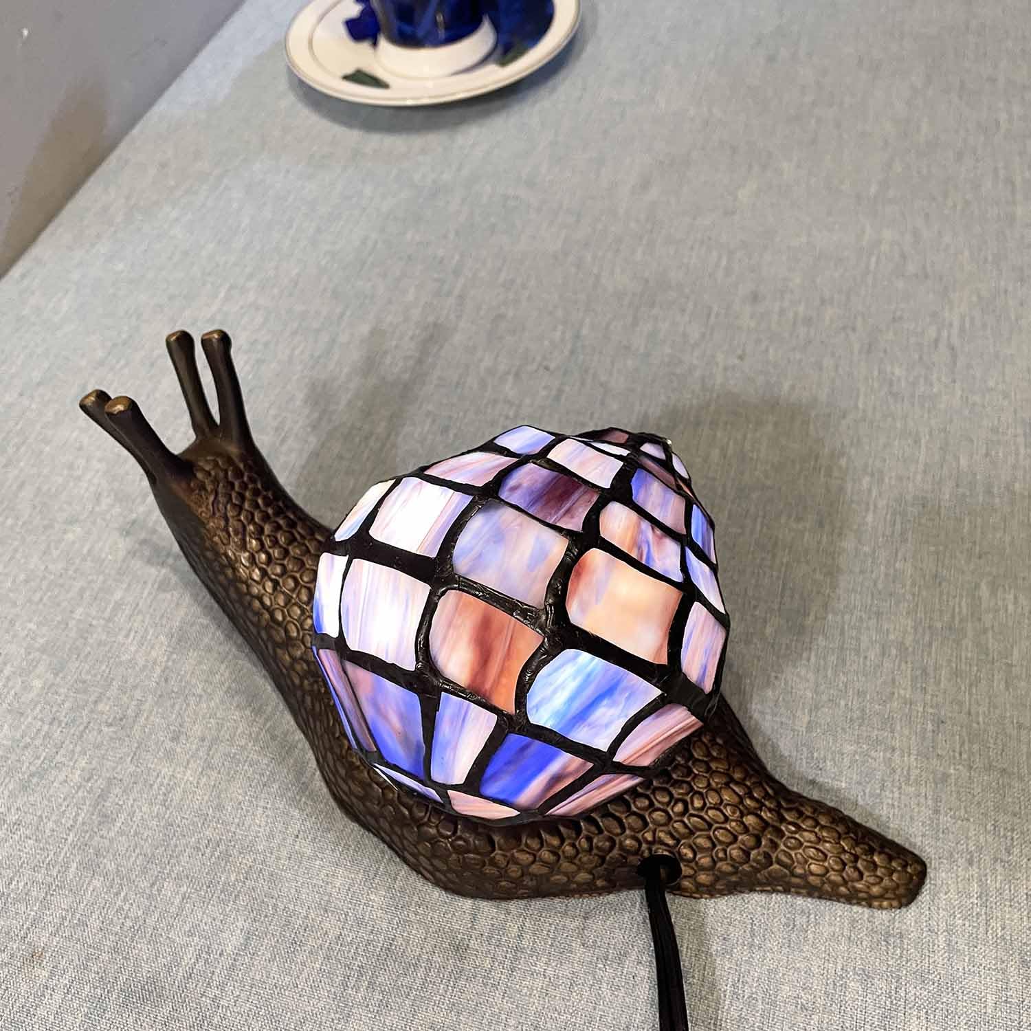 Bieye Tiffany Style Stained Glass Table Lamp, Purple, 10"D x 5"W x 5"H, Model L10976, Accent Lamp for Home Decor