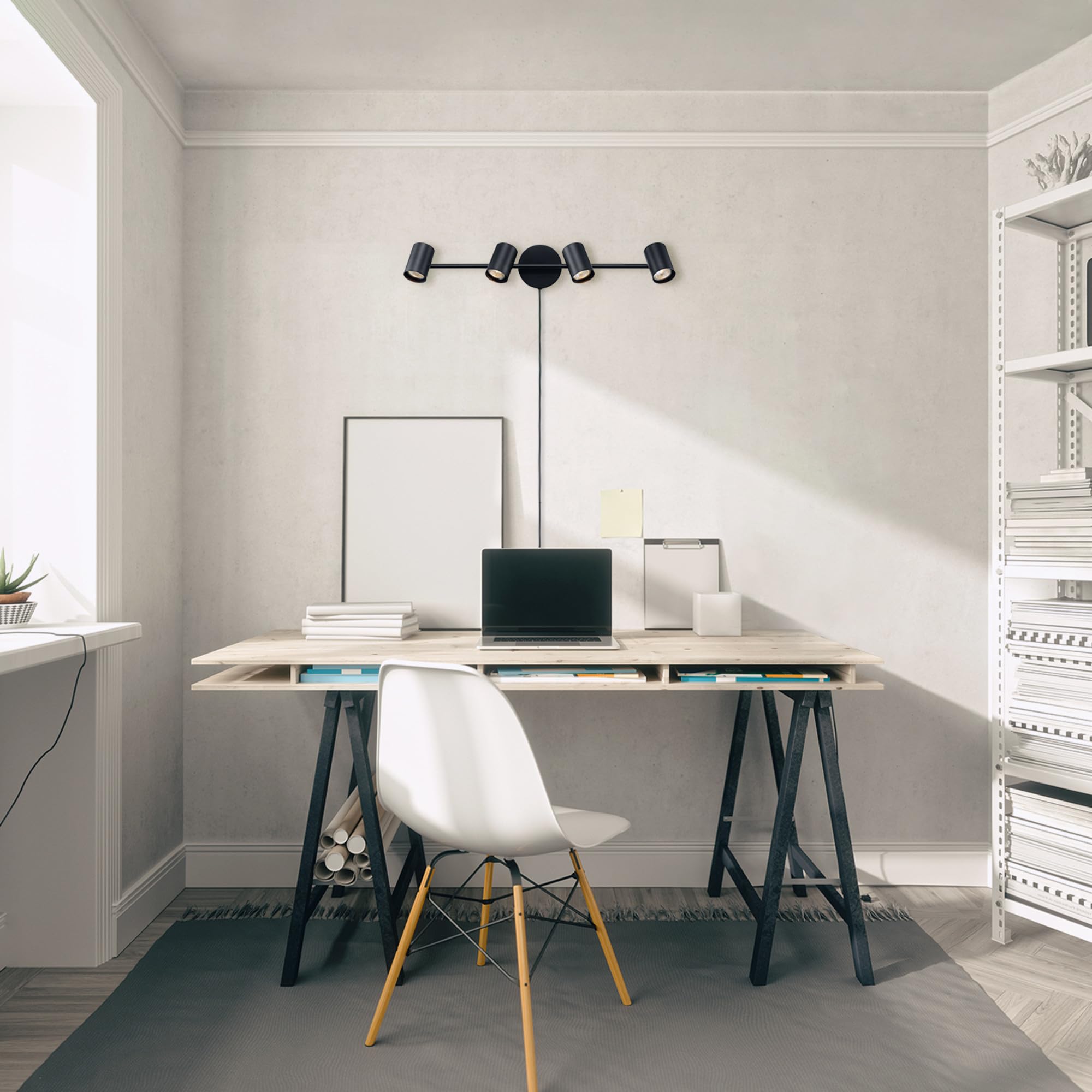 Globe Electric 64000119 26'' 4-Light Plug-In Track Lighting, Matte Black, Pivoting Track Heads, 15-Foot Black Cord, In-Line On/O