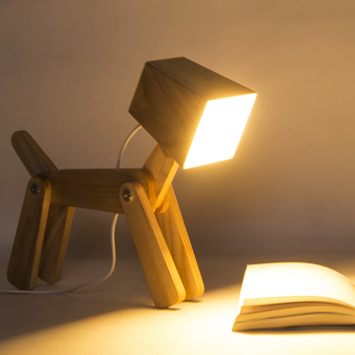 HROOME Dog Table Lamp - Dimmable Touch Control, Wood, Medium-Wood Color, Model TLP009M-WAL